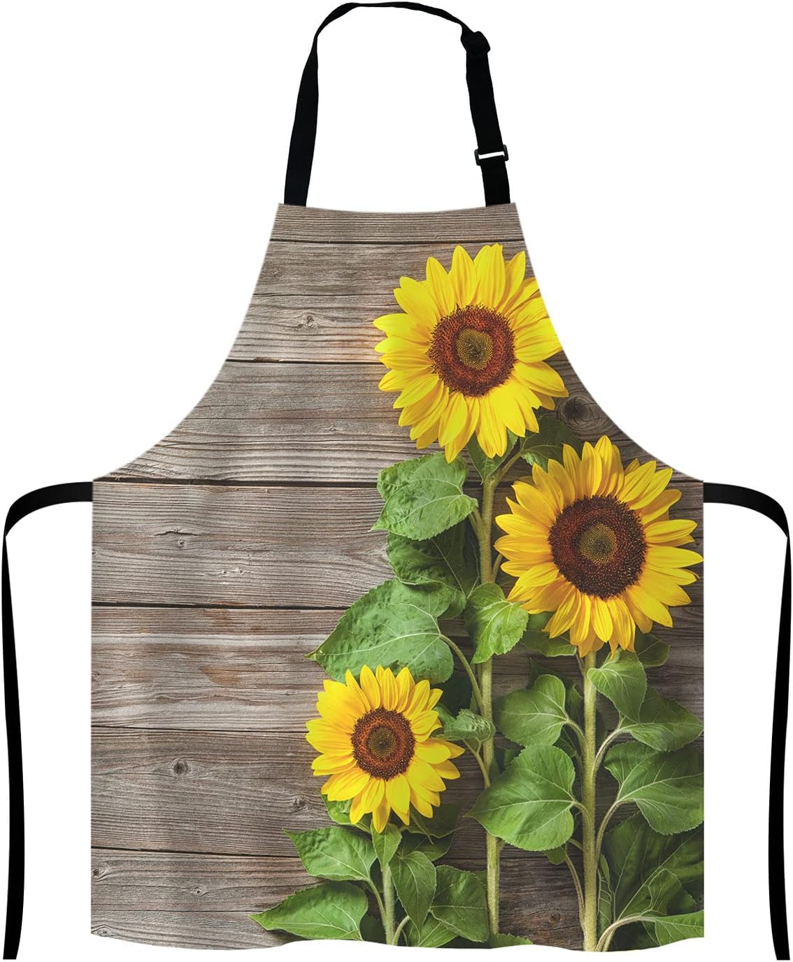 Sunflowers on Wooden Board Apron for Women and Men, Adjustable Kitchen Chef Apron for Cooking Baking - Cute Birthday, Anniversary, Mother's Day Apron Gifts for Mom Wife Girlfriend Aunt Grandma