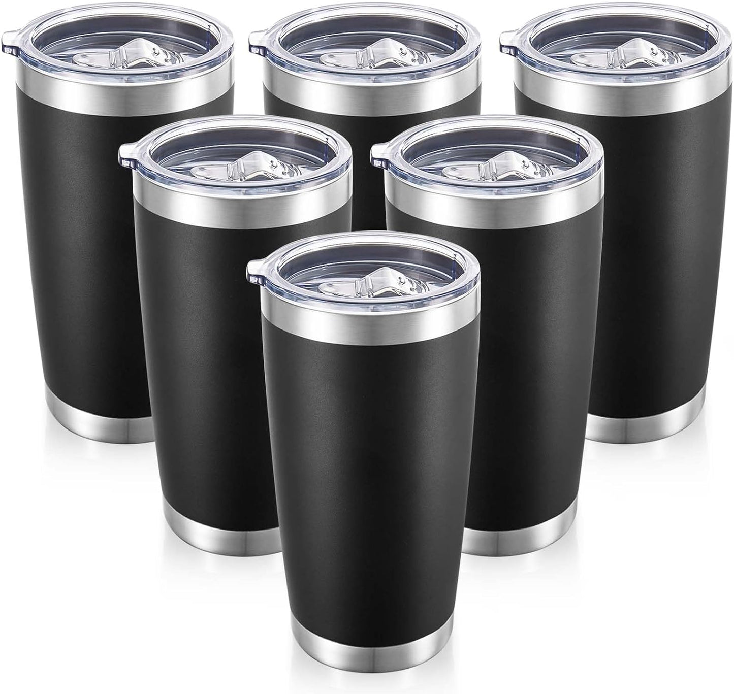 20 oz Tumblers Bulk Stainless Steel Tumbler with Lid Double Wall Vacuum Insulated Coffee Mug 20oz Powder Coated Cup for Hot and Cold Drinks, Black, 6 pack