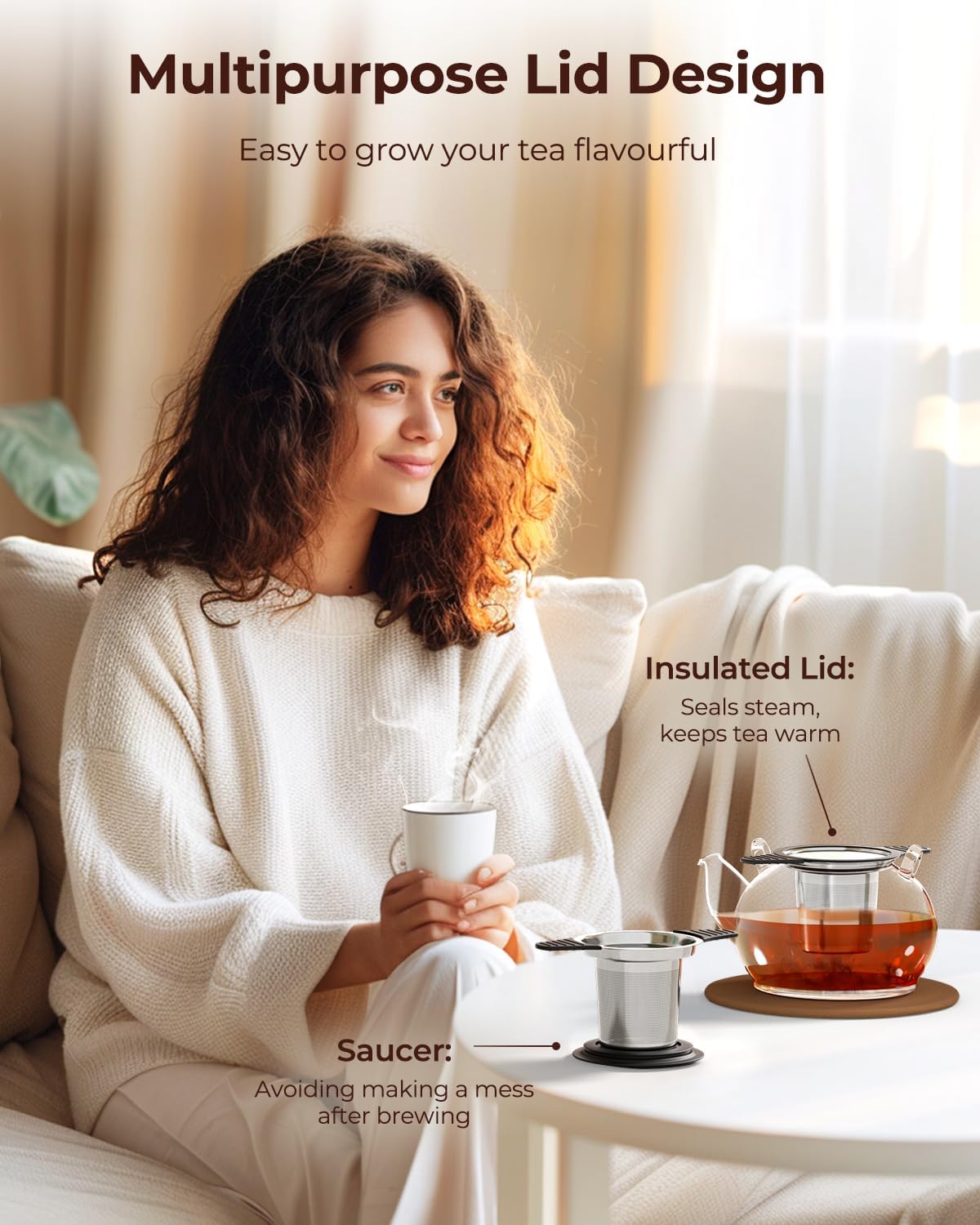 Reinmoson 2 Pack Large Tea Strainers& Filters for Loose Tea Single Cup, 304 Stainless Steel and Food Grade Silicone Extra Fine Mesh Tea Infusers