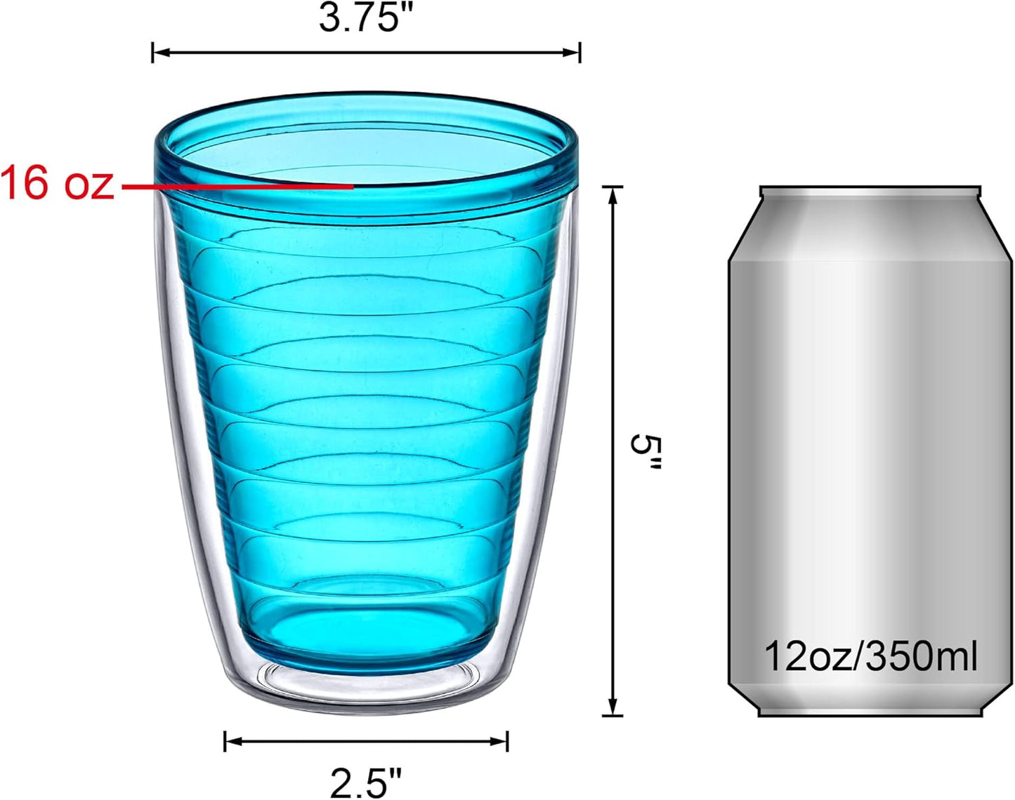 Amazing Abby - Alaska - 16-Ounce Insulated Plastic Tumblers (Set of 4), Double-Wall Plastic Drinking Glasses, Mixed-Color Reusable Plastic Cups, BPA-Free, Shatter-Proof, Dishwasher-Safe