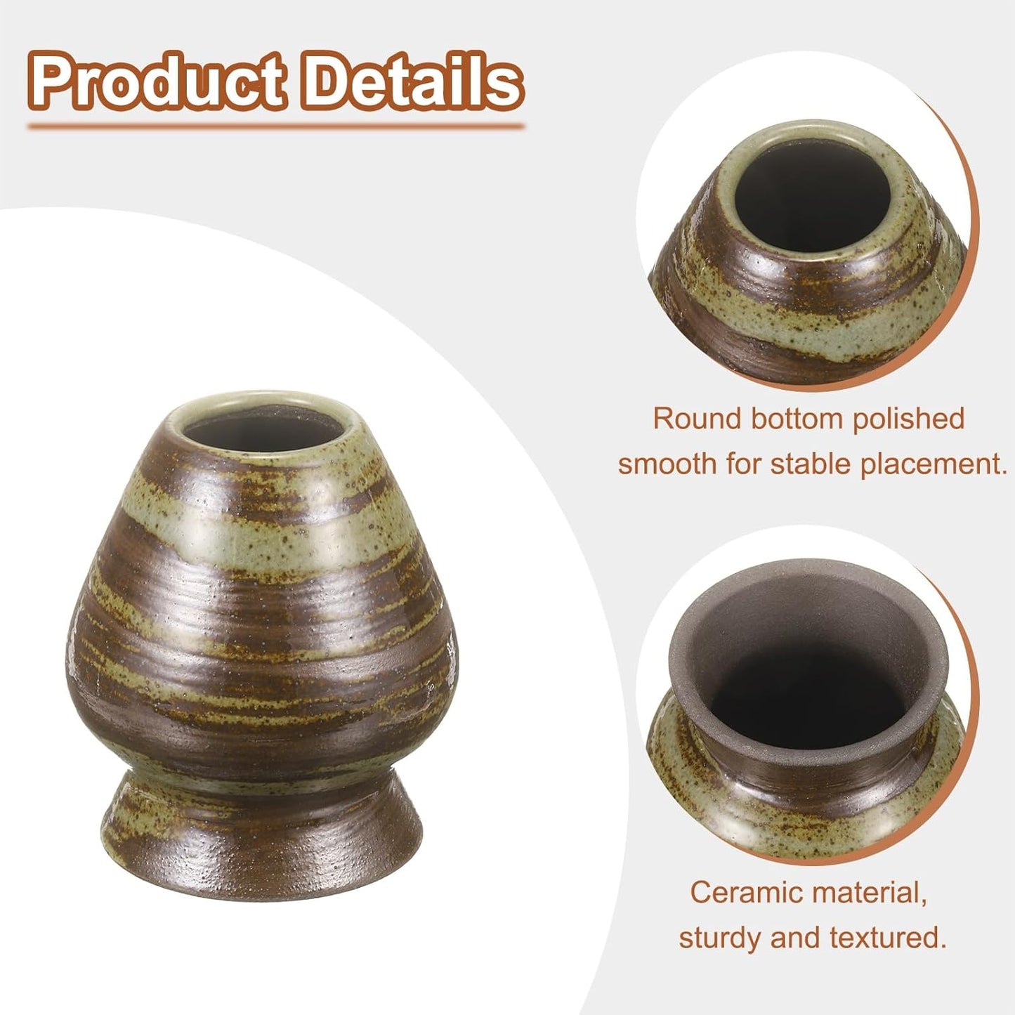HARFINGTON Ceramic Chasen Stand 70mm Matcha Whisk Holder Teas Set Whisks Stand Traditional Matcha Tea Chasen Holder Tea Set Accessories for Tea Tasting, Brown