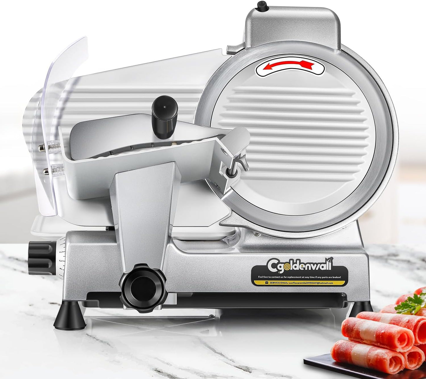 CGOLDENWALL Meat Slicer Machine, 10" 240W Electric Deli Meat Cheese Food Slicer, 0-1/2" Adjustable Thickness Semi-Auto Frozen Meat Slicer for Home & Commercial, Copper Motor Low Noise Durable