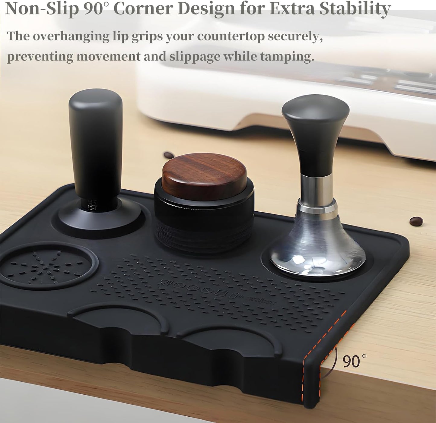 Espresso Tamping Mat Silicone Coffee Tamper Mat with Corner Design, Heat Resistant Non-Slip Coffee Station Pad (Black, Large)