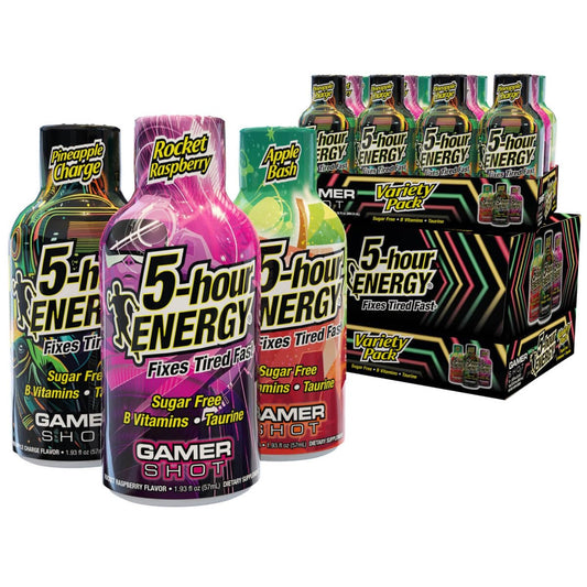 5-Hour Energy Gamer Shots Variety Pack, 24 Count (1.93 fl oz) - Extra Strength Apple Bash, Rocket Raspberry, Pineapple Charge Flavors