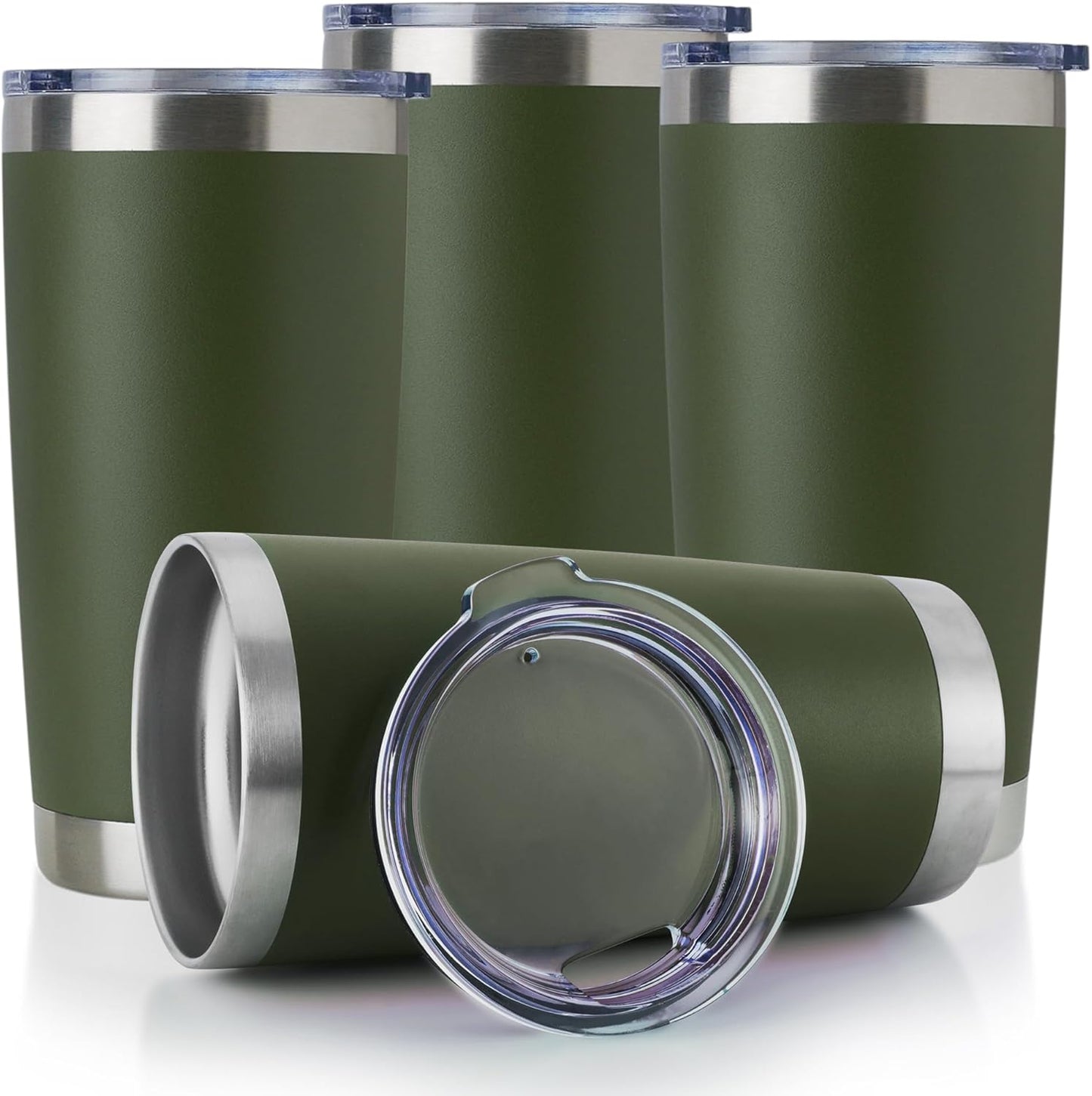 DOMICARE 20oz Stainless Steel Tumbler Bulk with Lid, Double Wall Vacuum Insulated Travel Mug, Powder Coated Coffee Cup (Army Green, 4)