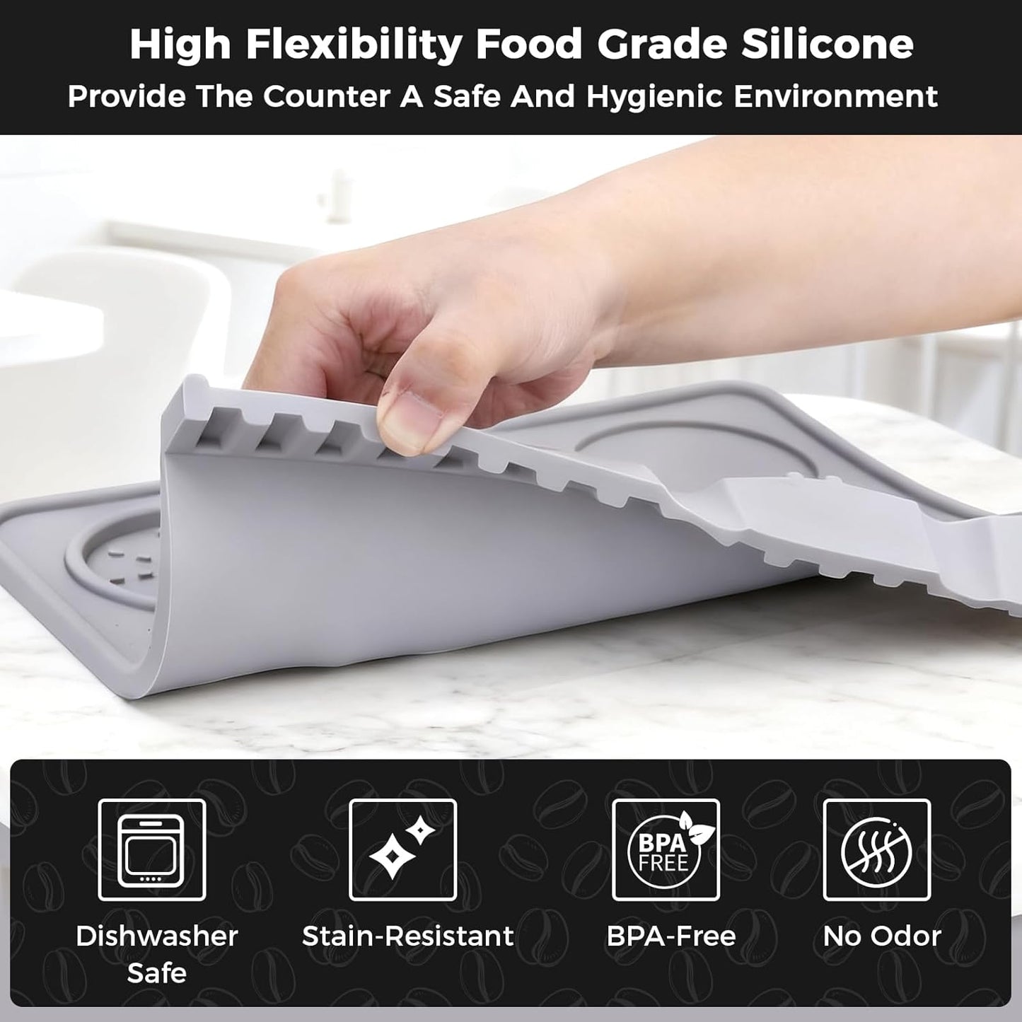 Food Grade Silicone Espresso Tamping Mat for Counter – Waterproof Non-Slip Coffee Tamper Mat for Barista Espresso Machine Accessories – Multi-Slot Tamp Station Espresso Mat for Countertop Gray