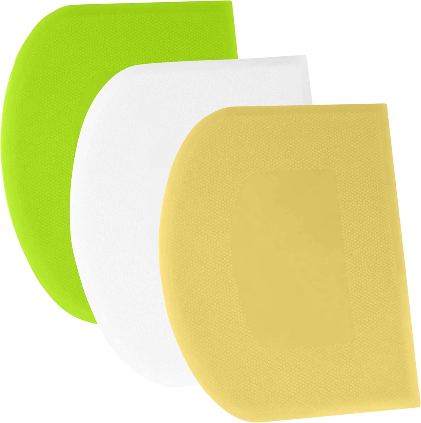 SURDOCA Dough Scraper Bench Scraper - 3P 7.1x4.9" Plastic Flexible Bowl Scraper, Sharp Edge & Angles Cake Scraper. Non-Slip Bakeware Decorating Tools Sculpting & Modeling Tools - White+Yellow+Green