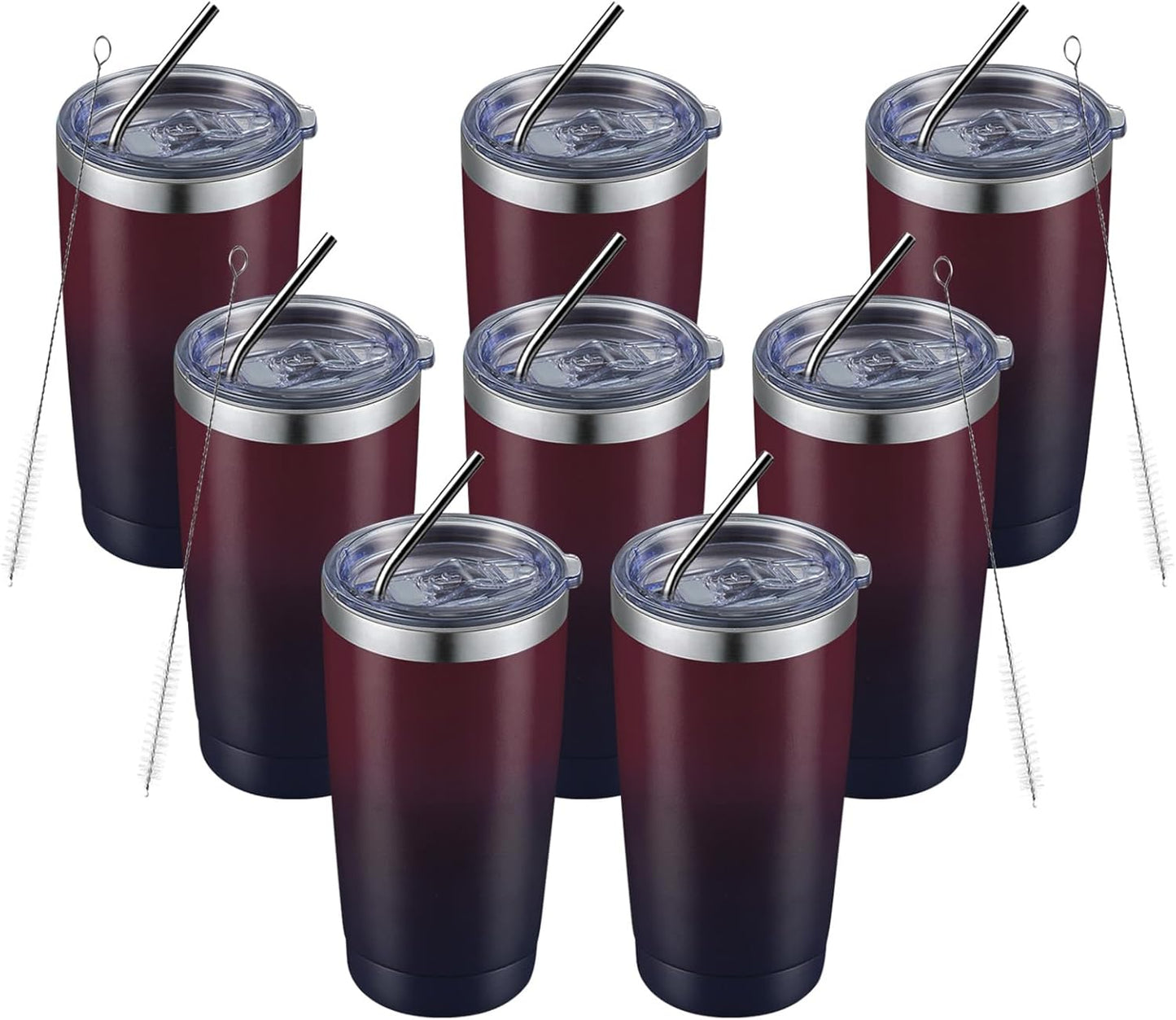 COMOOO 20oz Stainless Steel Tumbler Bulk with Lid and Straw Insulated Coffee Tumbler Cup Double Wall Vacuum Travel Mug for Cold Drinks and Hot Beverage (Mystery Moon,8 Pack)