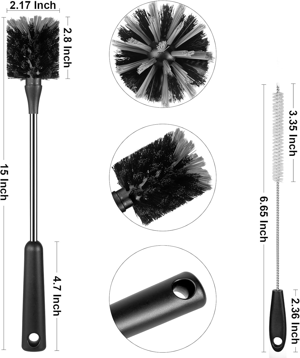 3 Pack Bottle Brush Set, Long Handle Baby Bottle Brush Cleaner with Straw Brush and Lid Brush, Water Bottle Scrubber, Kitchen Scrub Cleaning Brushes for Cups, Coffee Mugs, Tumblers, Thermos