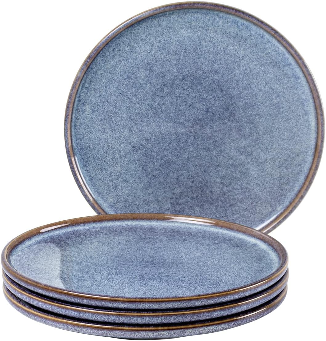 UNICASA Ceramic Dessert Plates - Dinner Salad Plates Set of 4, 8.25 Inch Round Serving Dishes Set for Pasta - Stoneware Dinnerware Set Kitchen, Dishwasher, Microwave & Oven Safe (Blue)