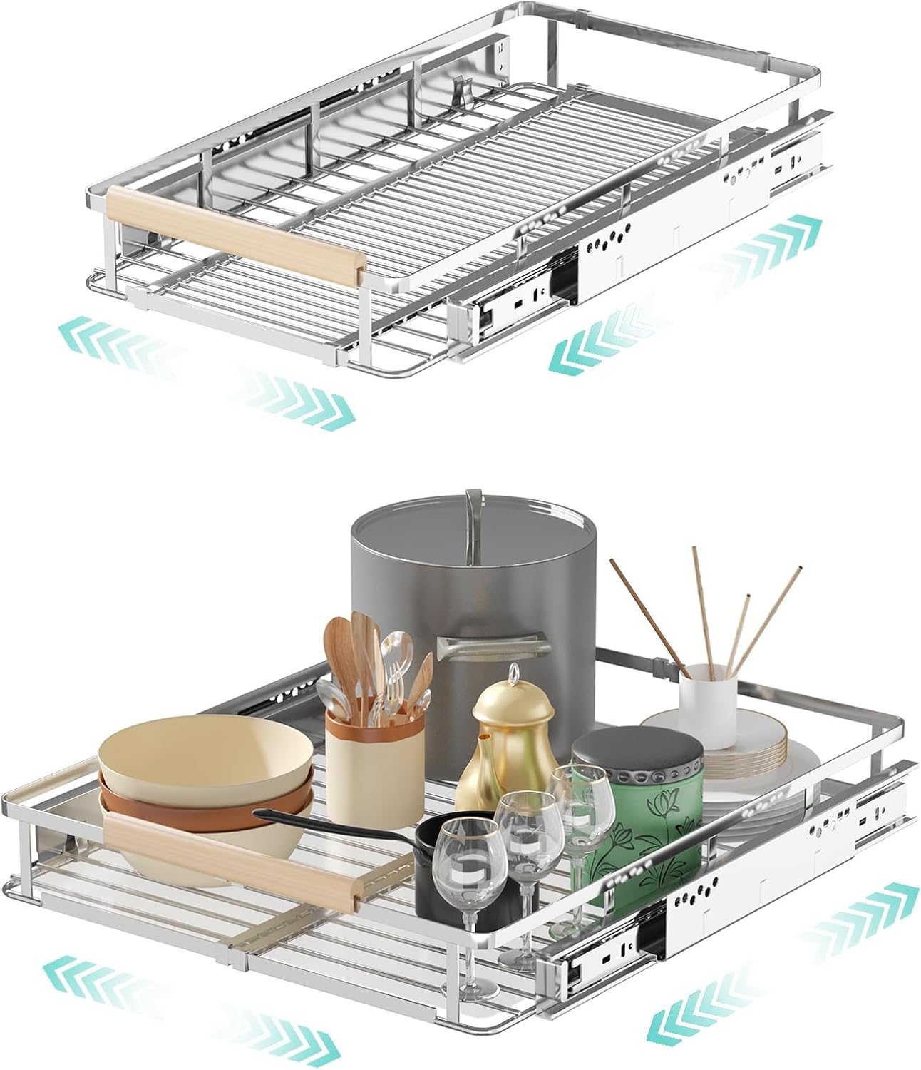 2Pack Expandable Pull Out Cabinet Organizer, Adjustable Width:12.3~18.5''W x 22.5''D Under Sink Organizer, Drawer Storage Shelves for Kitchen, Bathroom, Closet, Pantry, Cupboard, Pots, Pans