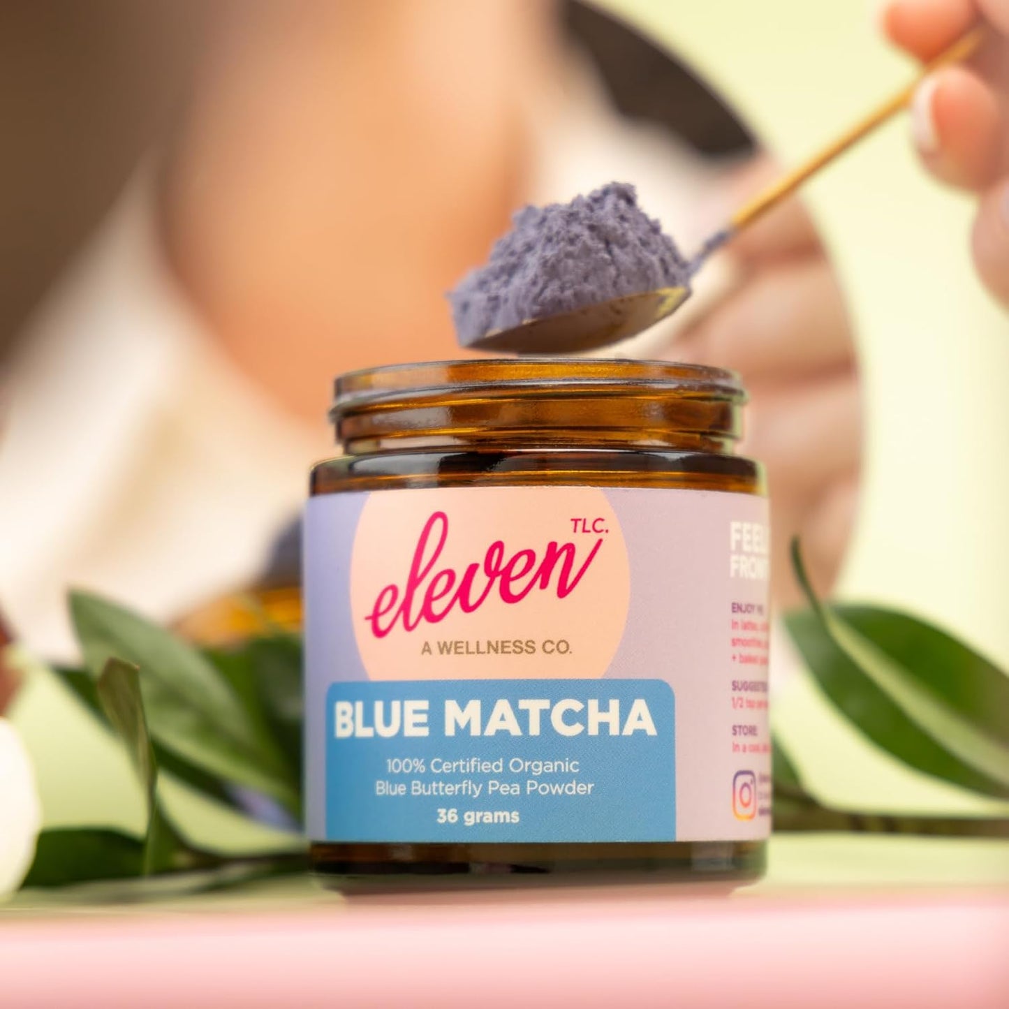 Eleven TLC, Blue Matcha Powder, Butterfly Pea Flower Powder, Matcha Blue Tea, Blue Matcha Latte, Caffeine Free Matcha, Glass Jar, 18 Servings