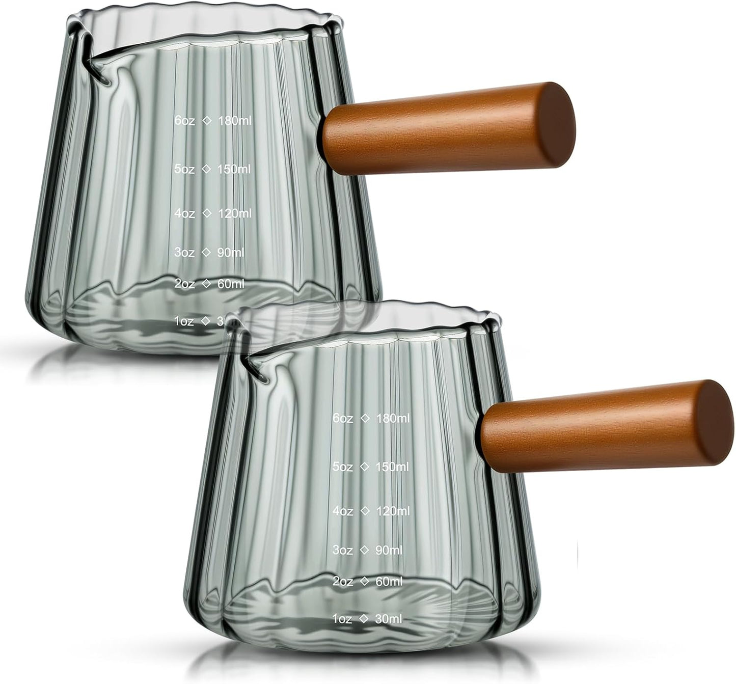 Espresso Shot Glass with Handle, 6 Oz/180 ml Espresso Cups with Single V-shaped Mouth, Measuring Cup for Milk Tea Coffee Bar Accessories(Gray,2 Pcs)