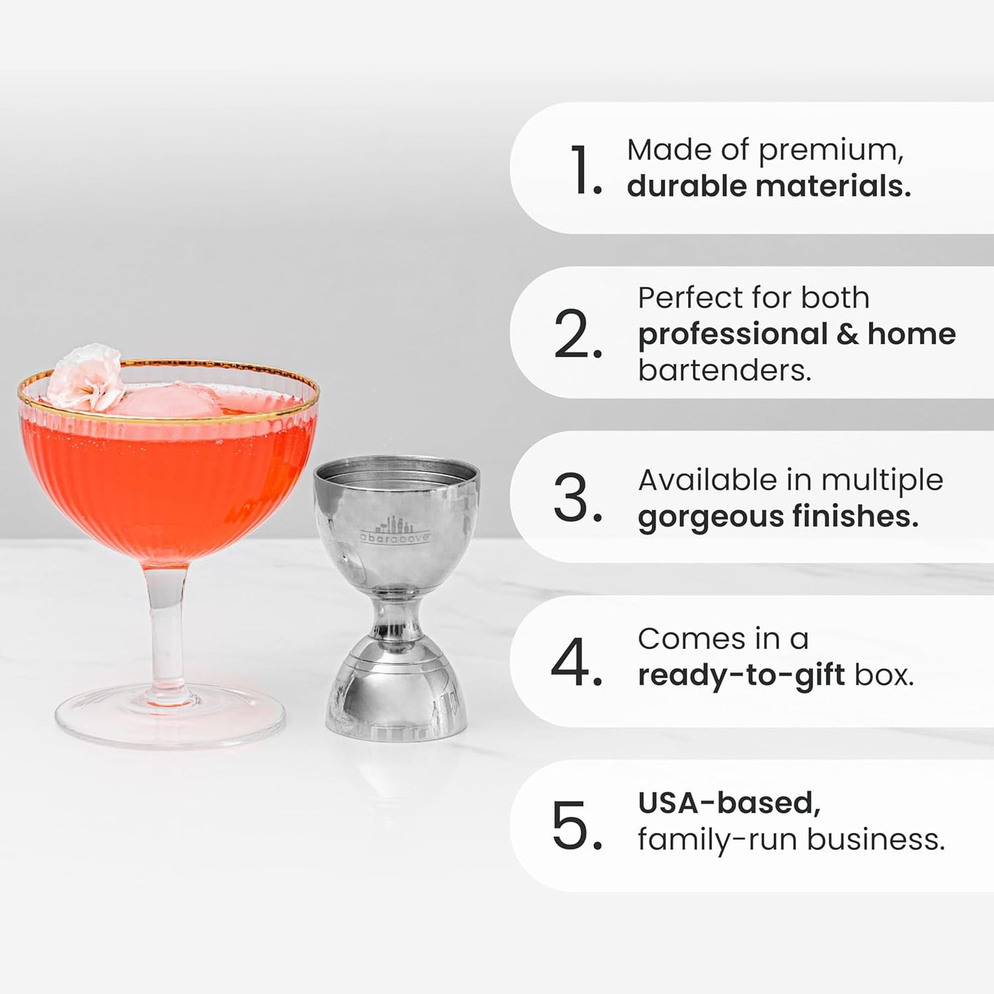 A Bar Above Premium Bell Jigger, with 10 Measurements Inside, Professional and Heavy-Duty, 304 Stainless Steel Cocktail Double Jigger, for Bartending, 1-Pack, Black