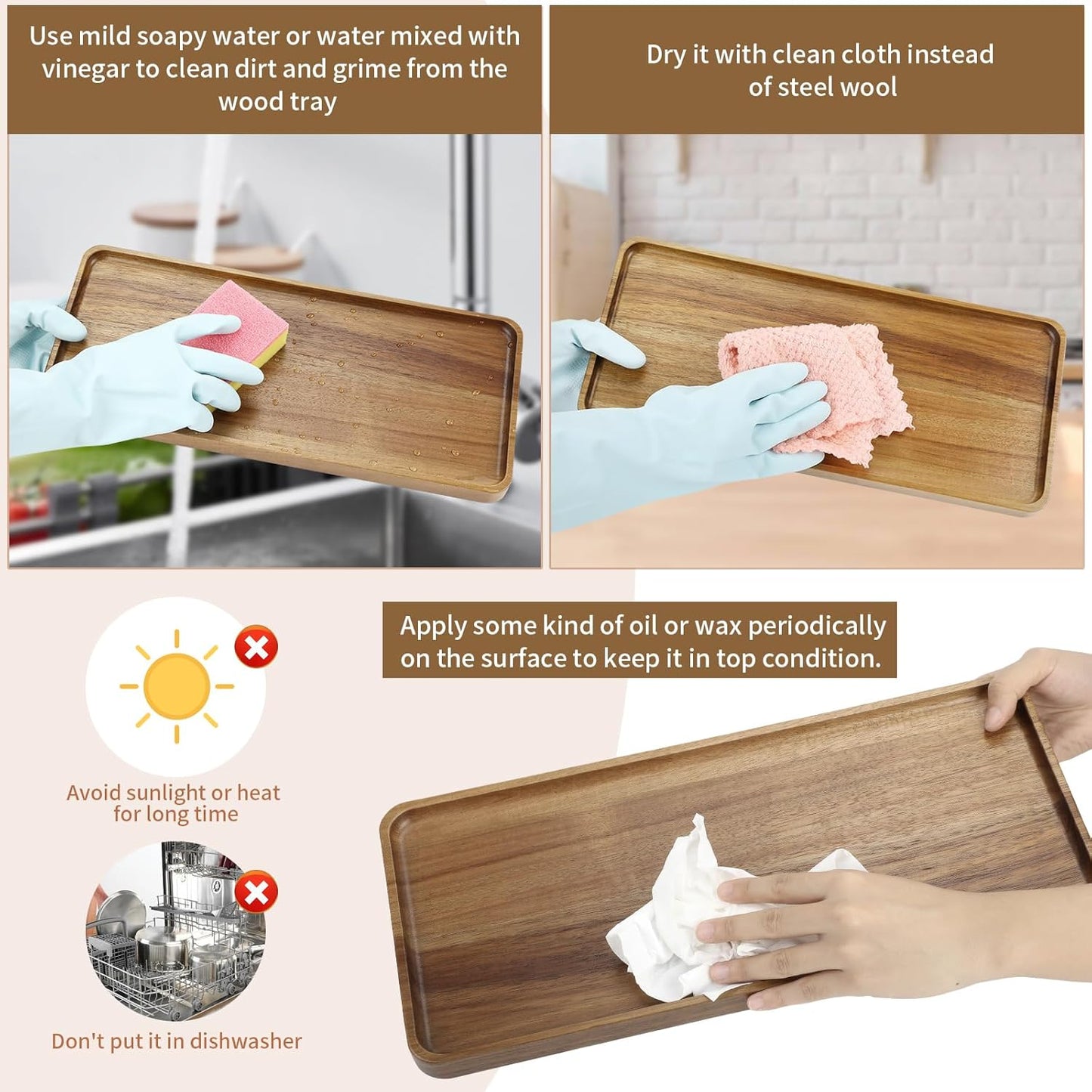 1 pcs 14"x5.3" Solid Acacia Wood Serving Trays Rectangular Wooden Serving Platters Natural Wooden Boards for Bar Coffee Party