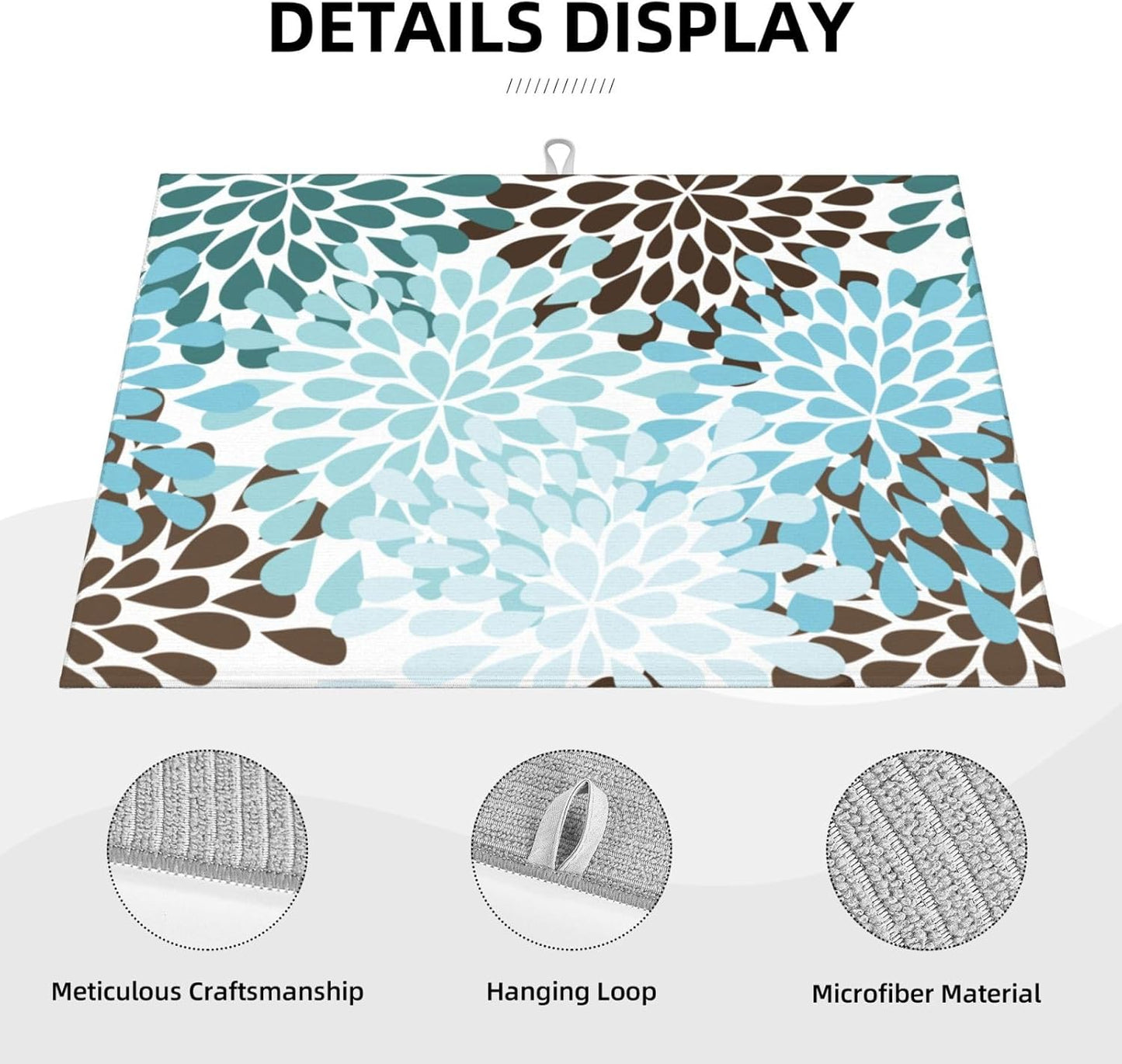 Blue Gray Dahlia Flowers Dish Drying Mat 18x24 inch for Kitchen Spring Floral Dishes Pad Dish Drainer Rack Mats Absorbent Fast Dry Kitchen Accessories