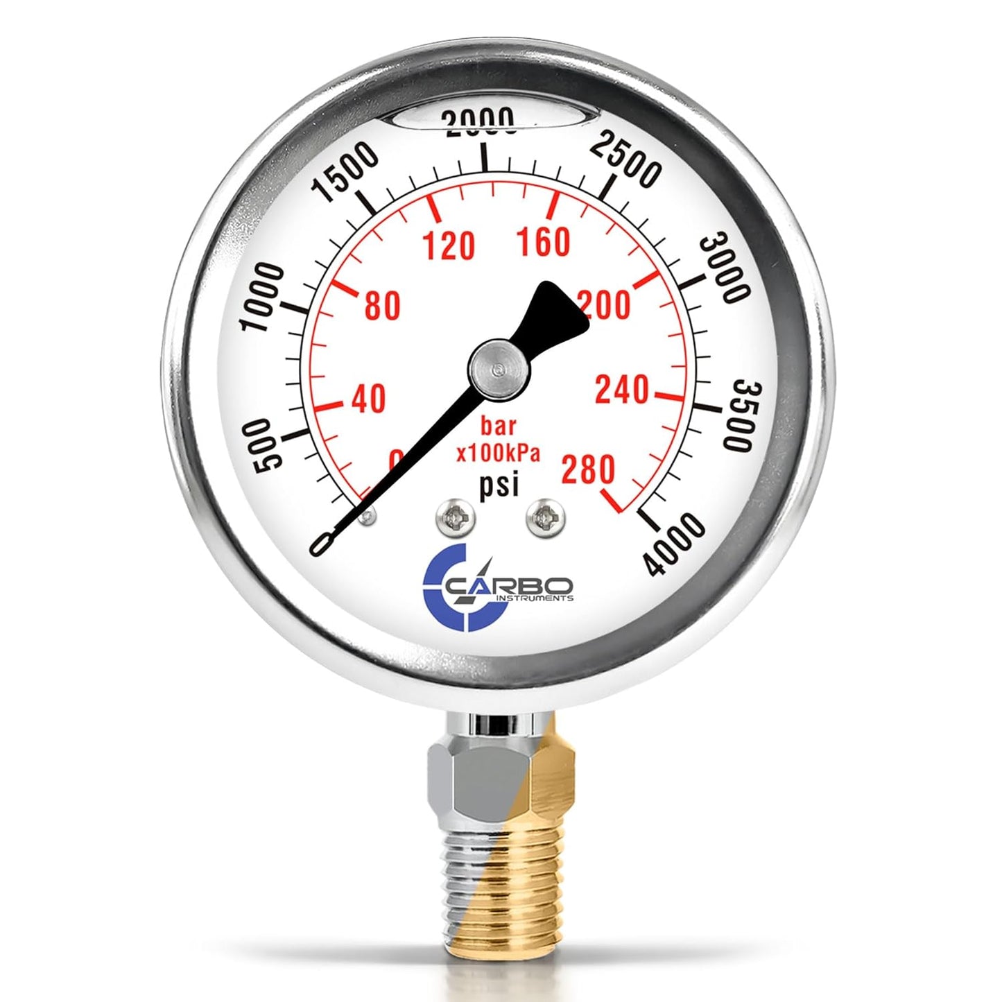 Stainless Steel Pressure Gauge Dual Display (0-4000 psi/kPa) - 2 1-2" Glycerine Liquid Filled Water Air Oil Gas Gauge with Polycarbonate Lens & Brass Connection- 1/4" NPT Lower Mount