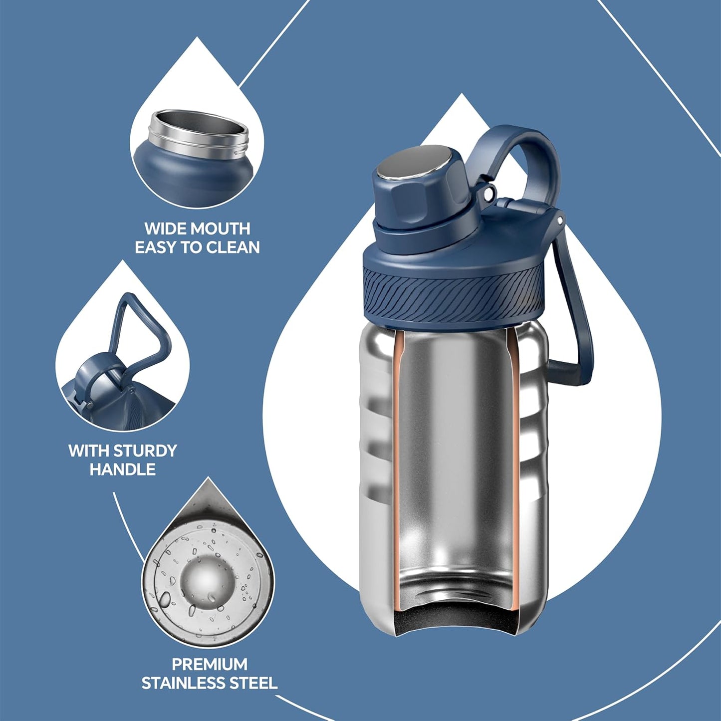 IDEUS Insulated Water Bottle 12oz, Stainless Steel Insulated Water Bottle For School, Insulated Bottles With Straws Leakproof, Vacuum Double Wall Water Bottles For Boys And Girls With 2 Lids, BPA Free