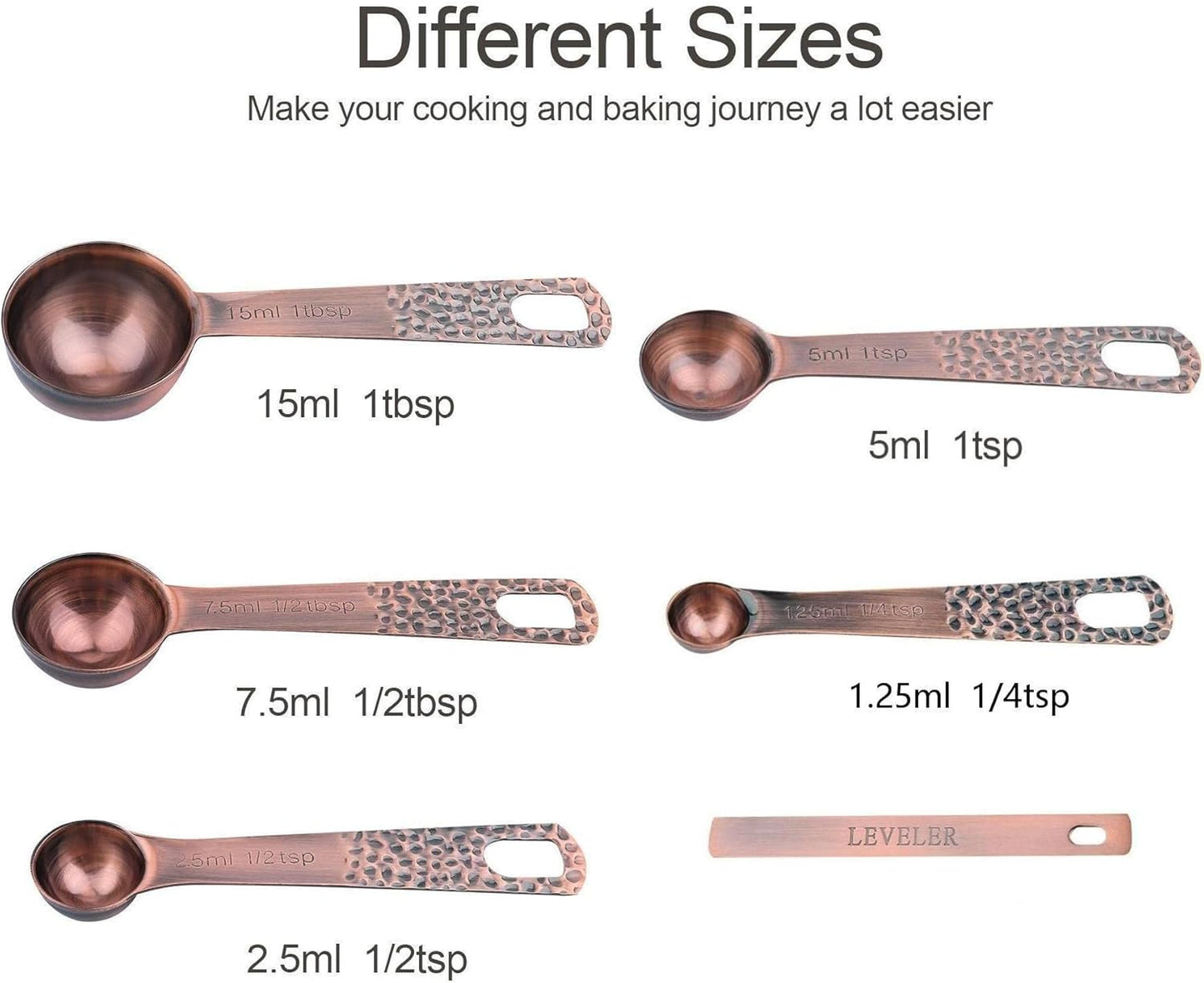 Copper Measuring Cups and Spoons Set, Stainless Steel Measuring Tools Set for Baking & Kitchen, Metric & US 4 Copper Plated MeasureCups and 5 Measure Spoons with Leveler for Wet & Dry