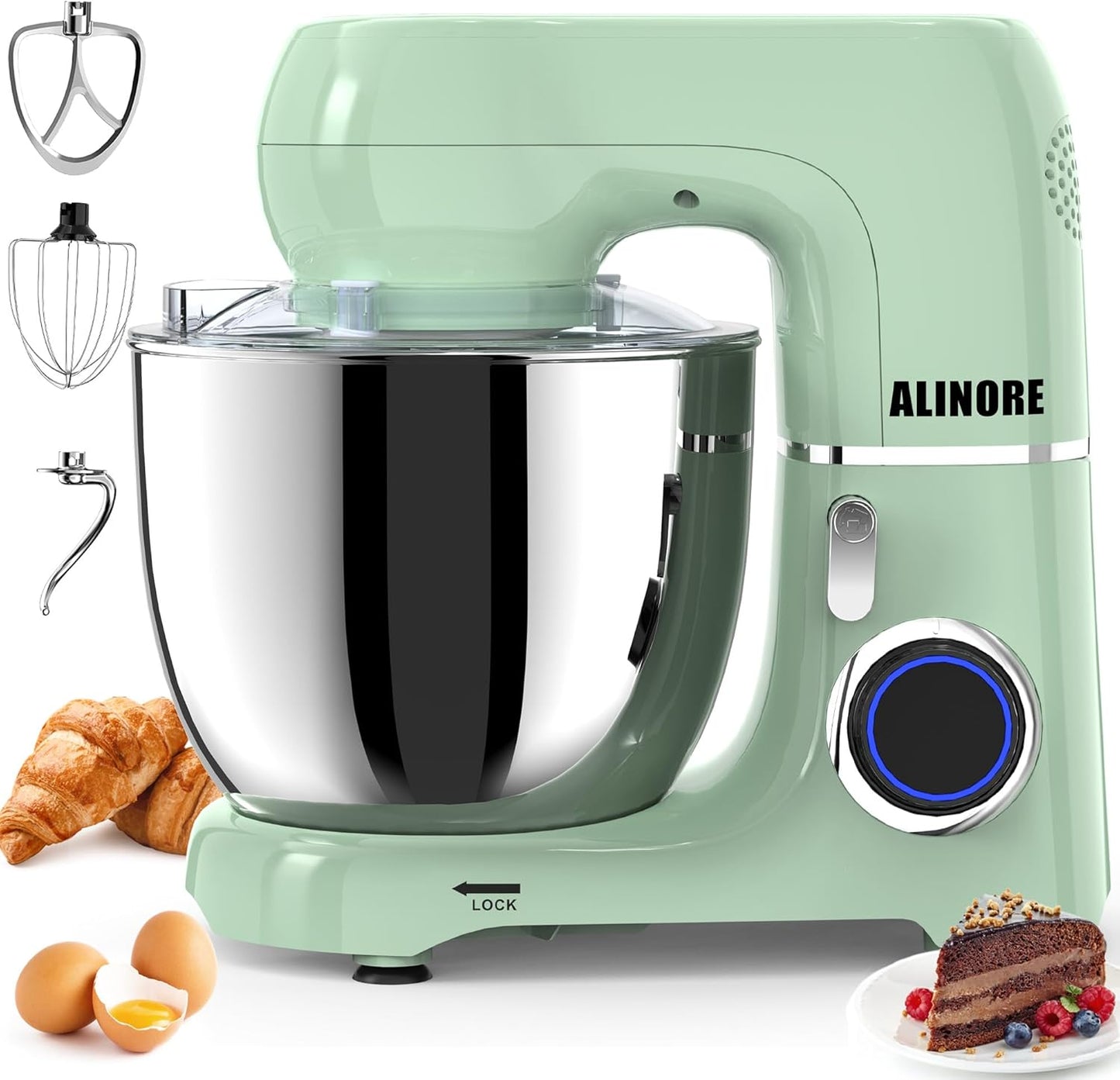Stand Mixer, 6.5QT 660W 10-Speed Tilt-Head Electric Kitchen Stand Mixer, Food Mixer with Dishwasher-Safe Dough Hook, Egg Whisk, Flat Beater for Baking, Cake and Most Home Cooks (Green)