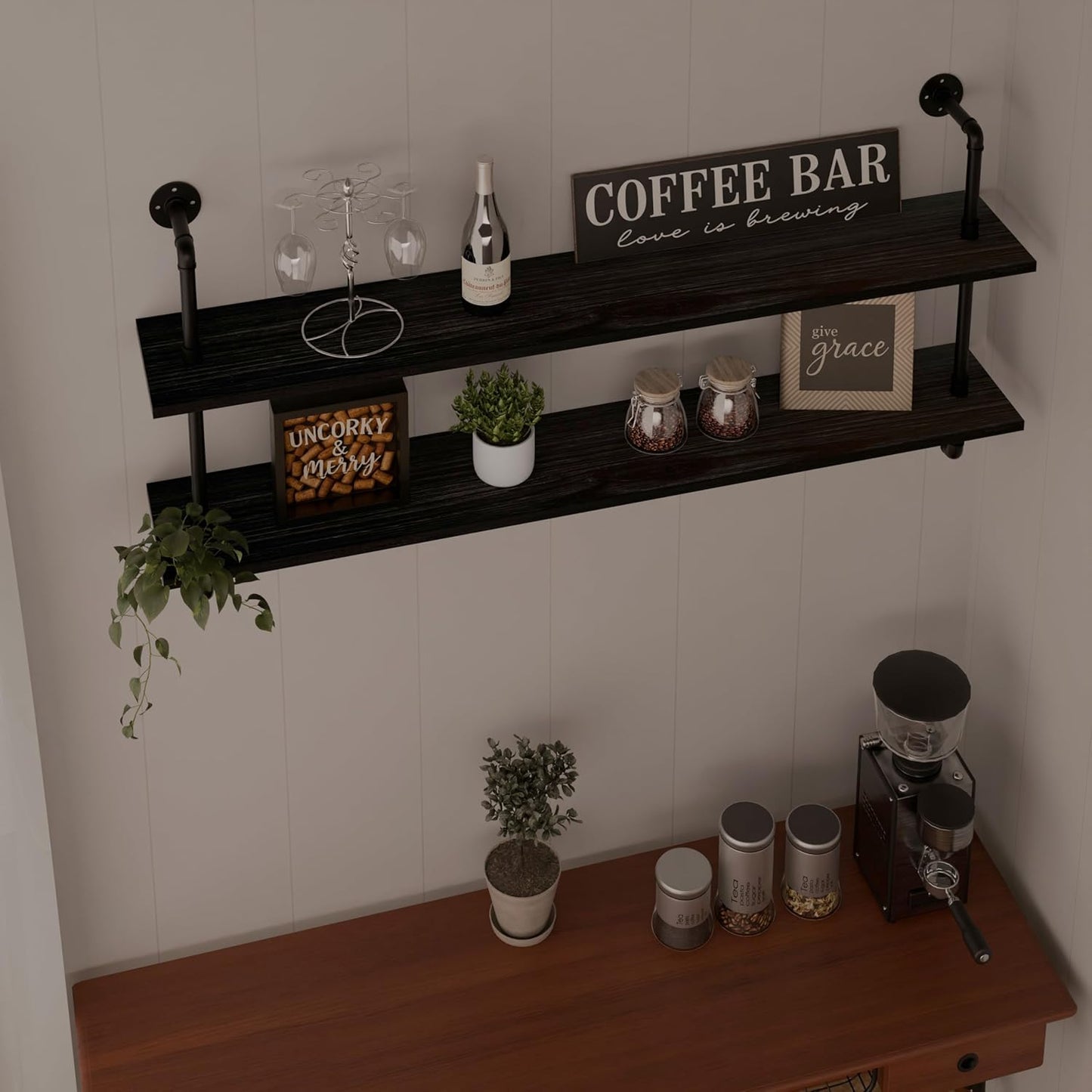 Floating Bookshelf Shelves Industrial Pipe Shelving Pipe Shelves Rustic Wall Shelf 48 Inch Farmhouse Book Shelves for Wall Mounted