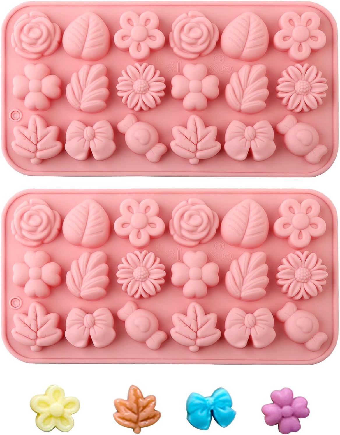 2Pcs Silicone Flower Molds for Cakes, Cupcakes, Chocolate, Candy, Sugar Craft, and Resin Crafts - Pink Flower Mold Set(Pink)