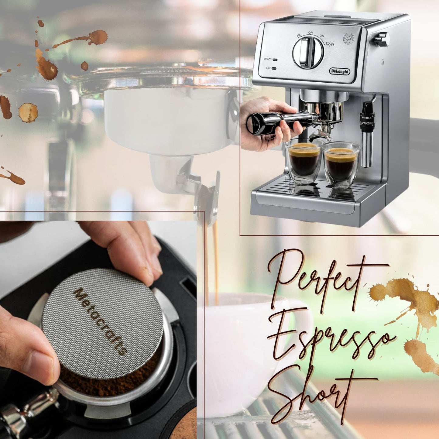 Espresso Portafilter 51mm Double Spouts Compatible with Delonghi Dedica EC680 and EC685 as well as SMEG and EUPA coffee machine models- Stainless Steel Filter Basket & Puck Screen Included (Black)