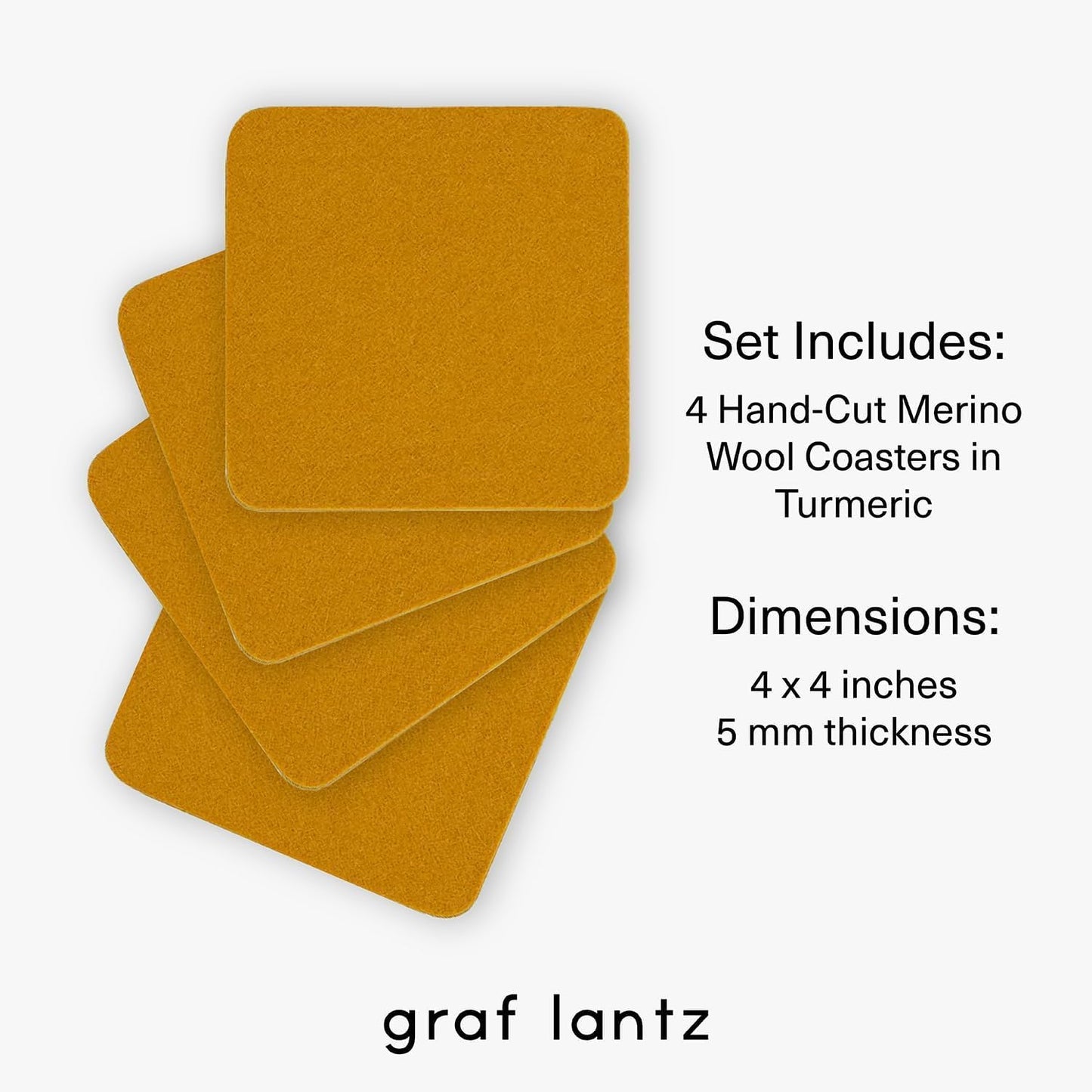 Graf Lantz - Bierfilzl Merino Wool Square Coasters Set of 4 - Turmeric (4"x4"x5mm) - Absorbs 30% of Weight, Natural German Wool - Heat Resistant, Sustainable, Reusable - Home Decor, Coffee Table Decor