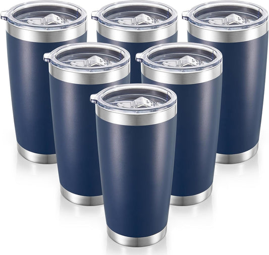 20 oz Tumblers Bulk Stainless Steel Tumbler with Lid Double Wall Vacuum Insulated Coffee Mug 20oz Powder Coated Cup for Hot and Cold Drinks, Navy, 6 pack