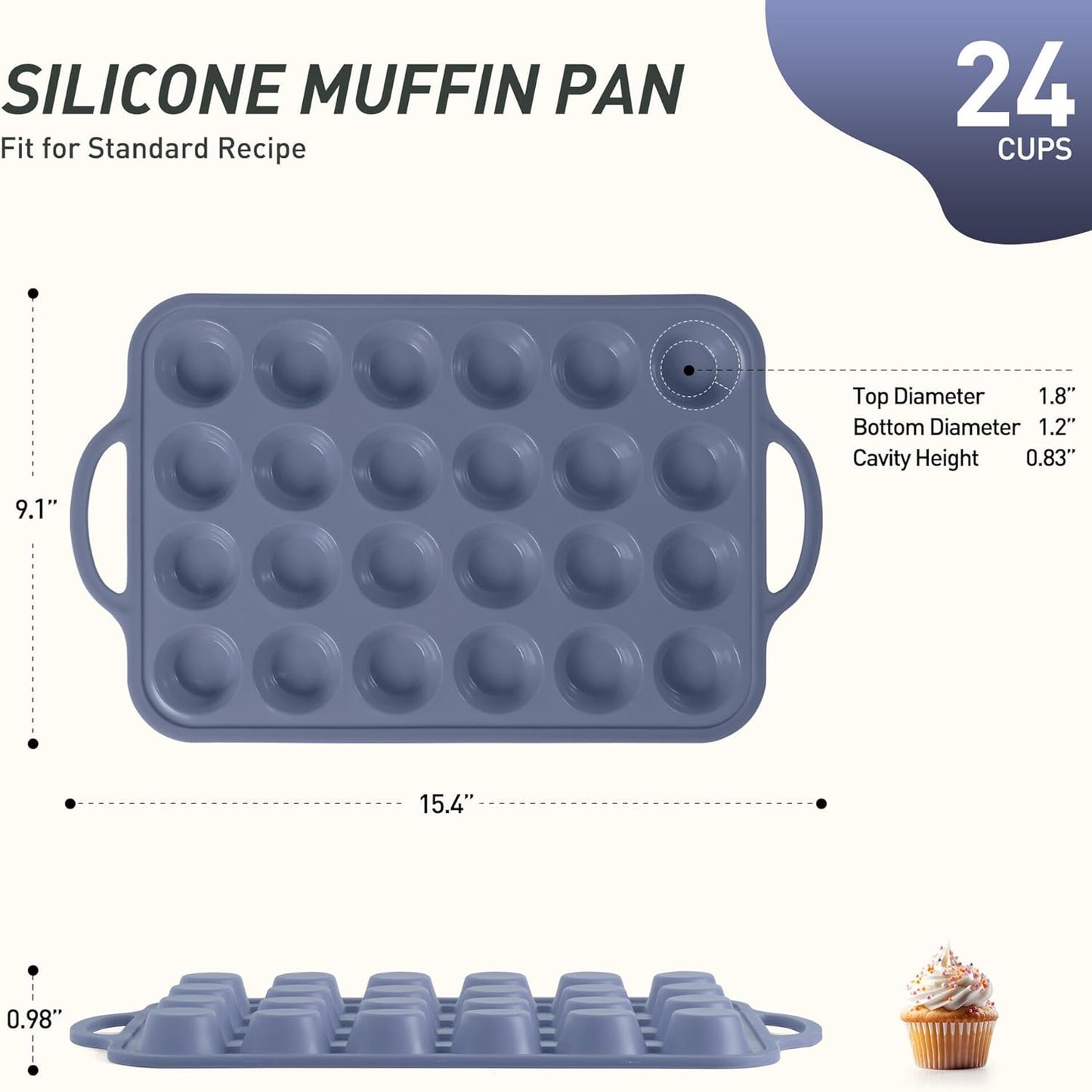 24 Cups Silicone Muffin Pan with Metal Reinforced Frame Mini Size Cupcake Tray Egg Mold Kitchen Stuff Accessories New Home Essential First Department Must Haves Gadget Thing Housewarming Hostess Gift