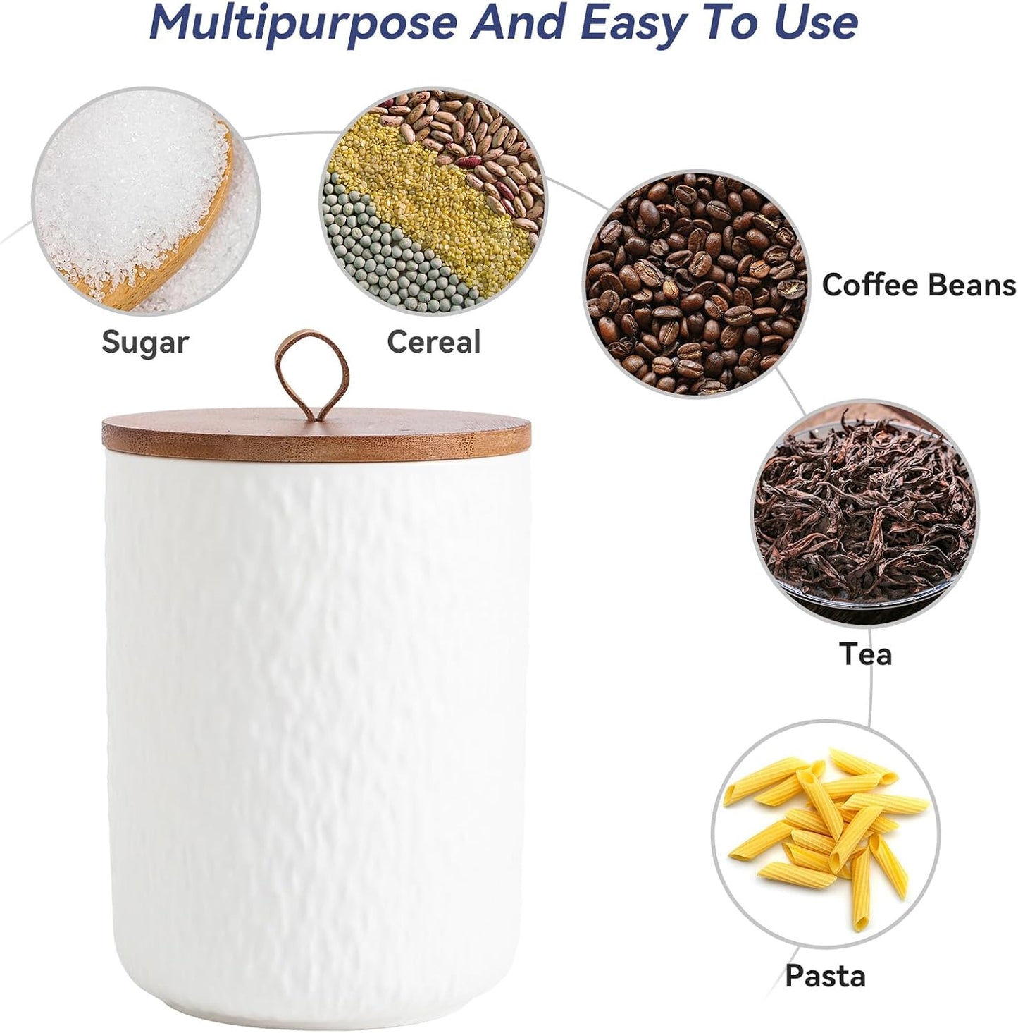 Kitchen Canisters for Countertop, Ceramic Coffee Canisters with Airtight Lids Food Storage Jars Sugar Container for Kitchen Counter Tea, Coffee Beans, Spice (#001White-44oz/1300ml)