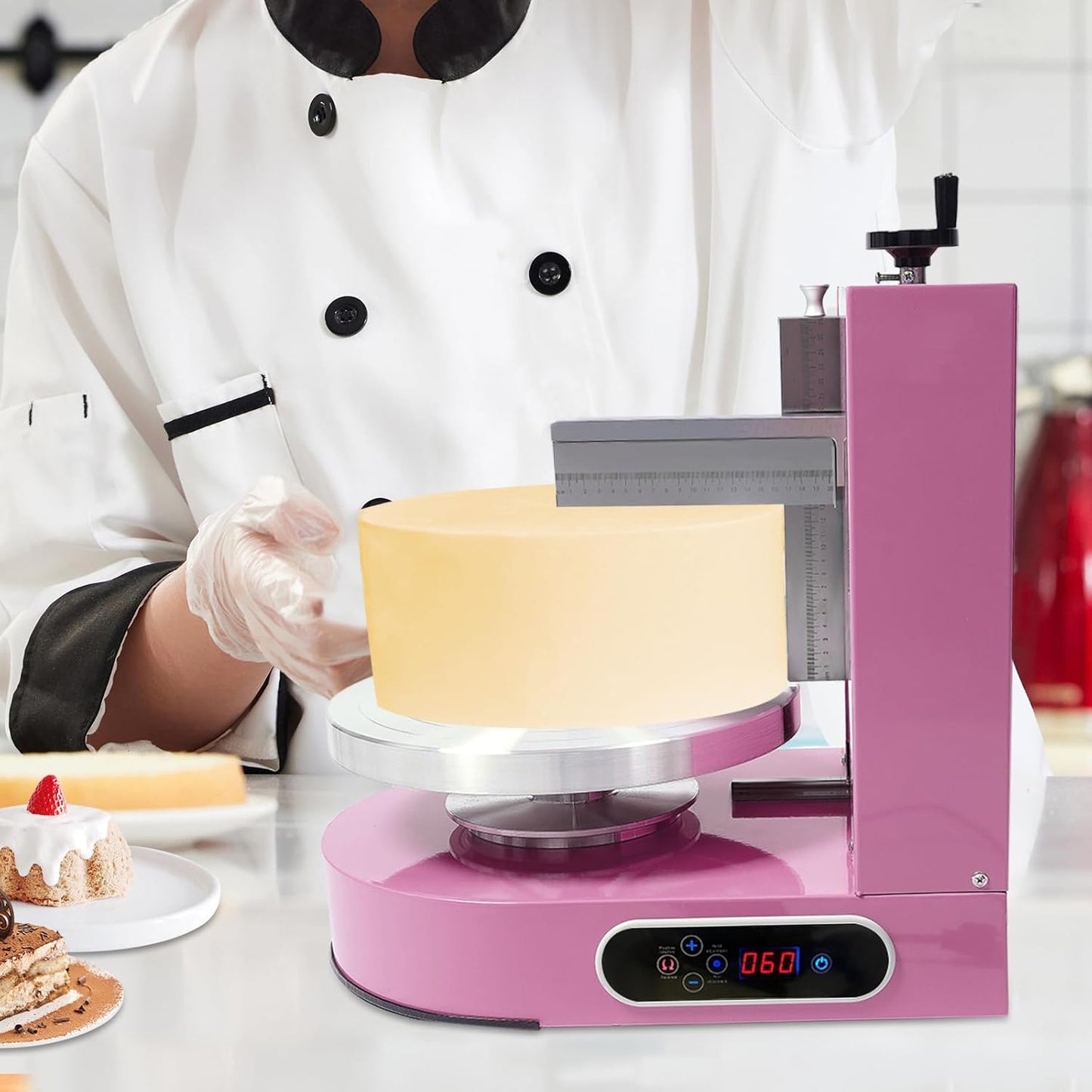 Cake Decorating Machine, Electric Birthday Cake Cream Smooth Coating Decoration Machine, Cake Smoother Icing Machine,Cake Cream Spatula Machine for 4-12inch Cake (Pink)