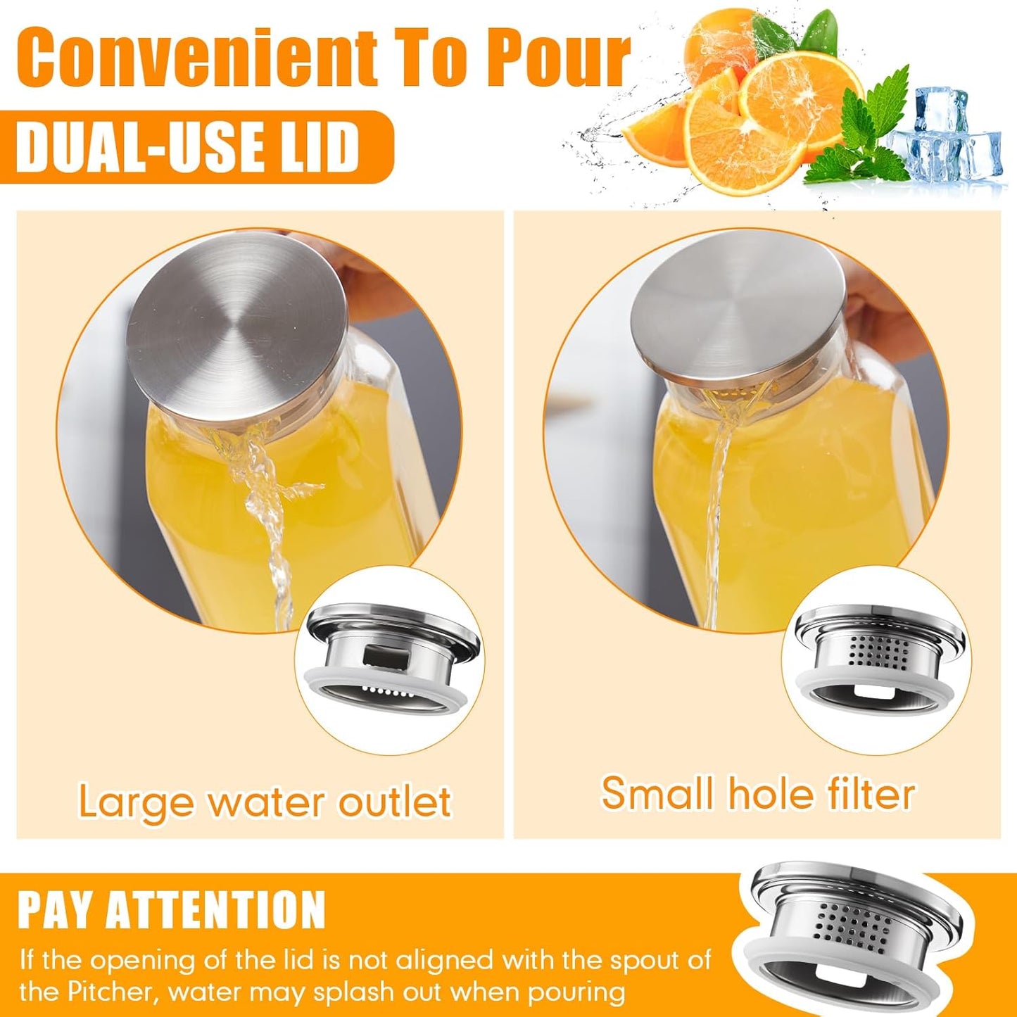 Honeydak 2 Pack 2.5 L/ 85 oz Glass Pitchers with Lids and Handles for Fridge Clear Iced Tea Pitchers with Spout Borosilicate Carafe Jars Large Jugs for Hot Cold Drink Tea Coffee Juice Beverage