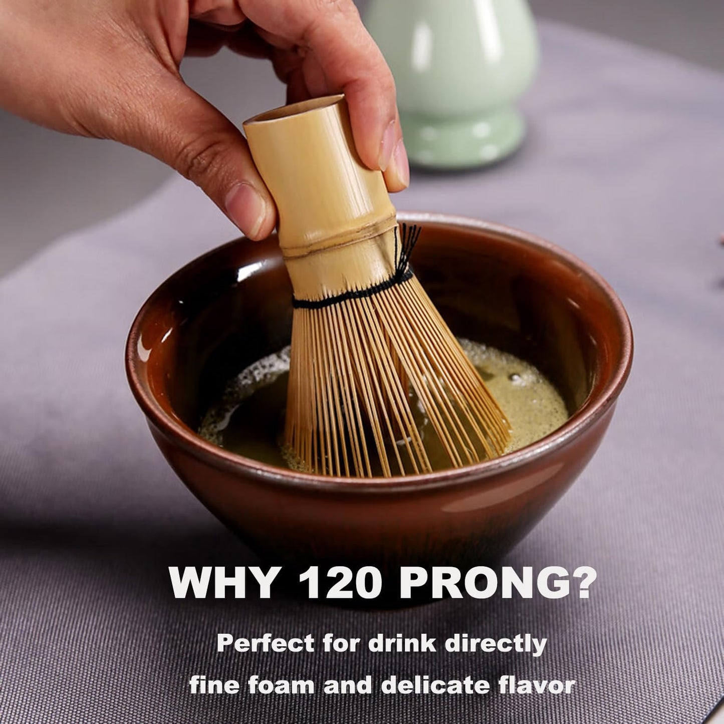 Matcha Whisk 120-Prong Bamboo Matcha Whisk Set for Matcha Powder - Authentic Traditional Japanese Chasen - Matcha Stirrer Wisk Mixer Brush for Ceremonial Tea Preparation