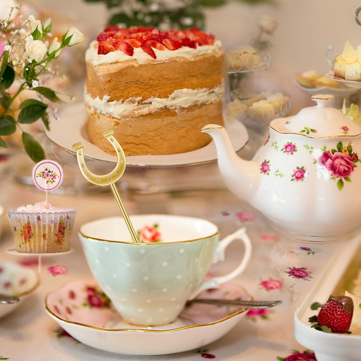 6 Inch Derby Drink Plastic Stirrers Swizzle Sticks for Cocktails Coffee Reusable U Shaped Horseshoe Drink Stirrers for Coffee Beverage Party Bar Weddings Events(Gold,60 Pcs)