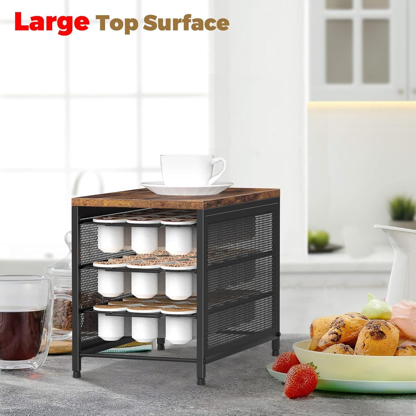 NANANARDOSO Coffee Pod Holder For Counter, 3 Tier Coffee Pod Drawer for Keurig Pod Storage Drawer Holder, 54 Capacity Pods Storage Organizer Cups Capsule with Sliding Baskets for Coffee Station