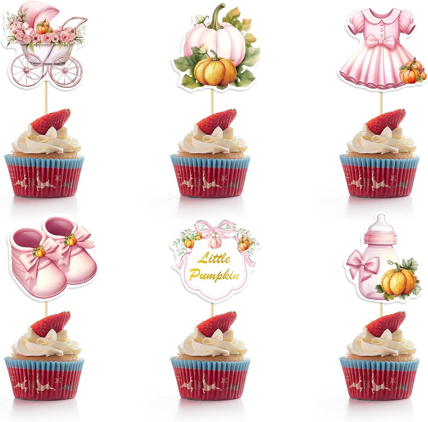 36Pcs Little Pumpkin Cupcake Toppers Pink Pumpkin Cupcake Picks Little Pumpkin Baby Shower Cake Decorations Thanksgiving Party Cake Decorations Kids Birthday Party Supplies