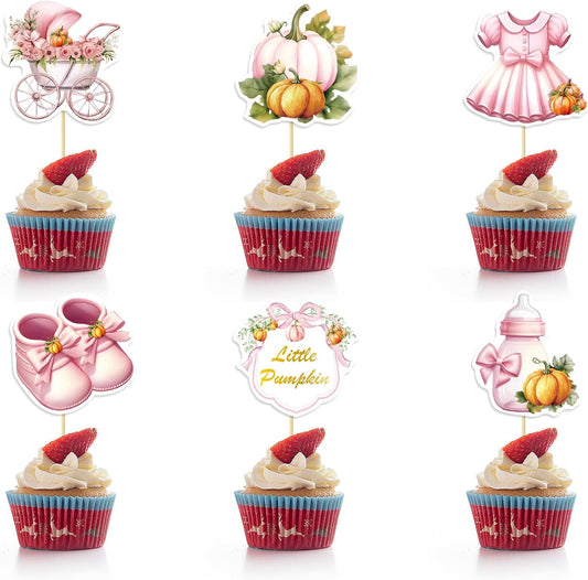 36Pcs Little Pumpkin Cupcake Toppers Pink Pumpkin Cupcake Picks Little Pumpkin Baby Shower Cake Decorations Thanksgiving Party Cake Decorations Kids Birthday Party Supplies