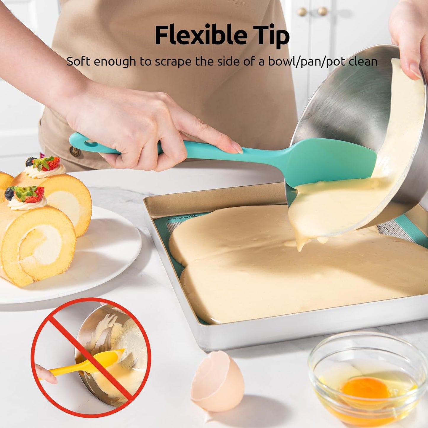 U-Taste Silicone Baking Spatula Set: 600ºF High Heat Resistant, Food Grade Flexible Rubber Kitchen Cooking Mixing Scraper, Food Grade Seamless Utensil for Nonstick Cookware Set of 3 (Multicolors)