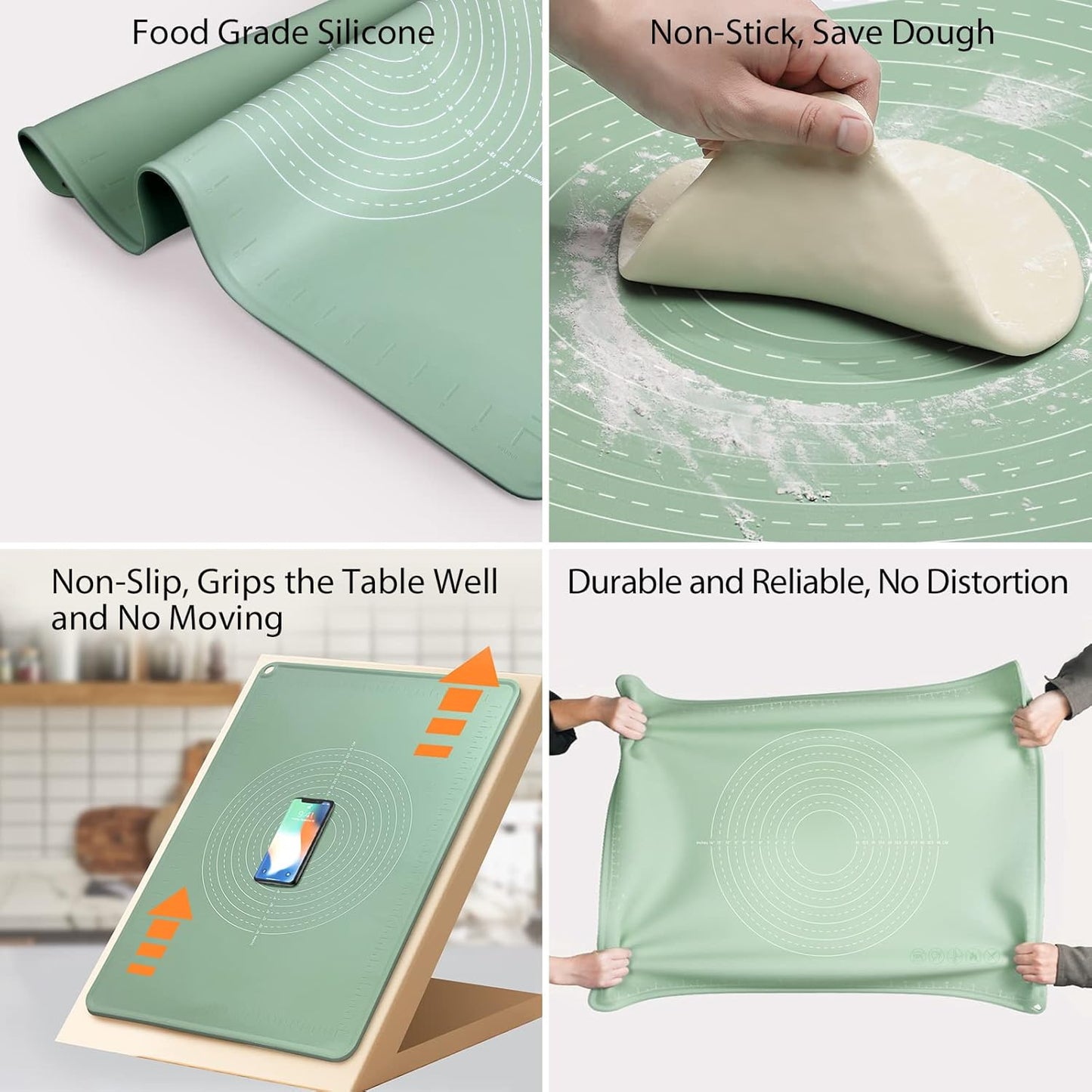 24"X16" Silicone Baking Mat Extra Large Non-stick Pastry Mat with High Edge, Dough Rolling Board for Pastry, Macarons, Pies, Bread, Cookies, Pizza, Fondant, Pasta, Food Grade Silicone Baking Supplies