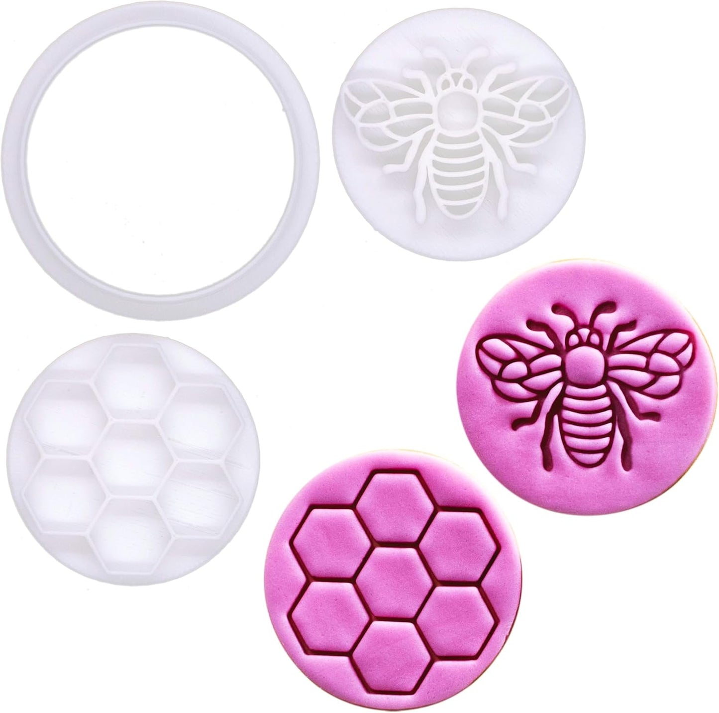 BAKERLOGY Queen Bee - Mini 2" Cookie Cutter & Stamp Set - Honey Bee & Honeycomb Design for Easter & Spring Cookies, Cupcakes & Fondant Decorations