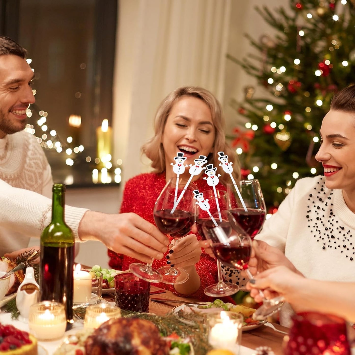 30 Pcs Christmas Drink Stirrers Xmas Stir Stick Holiday Coffee Swizzle Stick Reusable Plastic Hot Cocoa Bar Chocolate Decoration Cocktail Mixer(Snowman,Lovely Color)