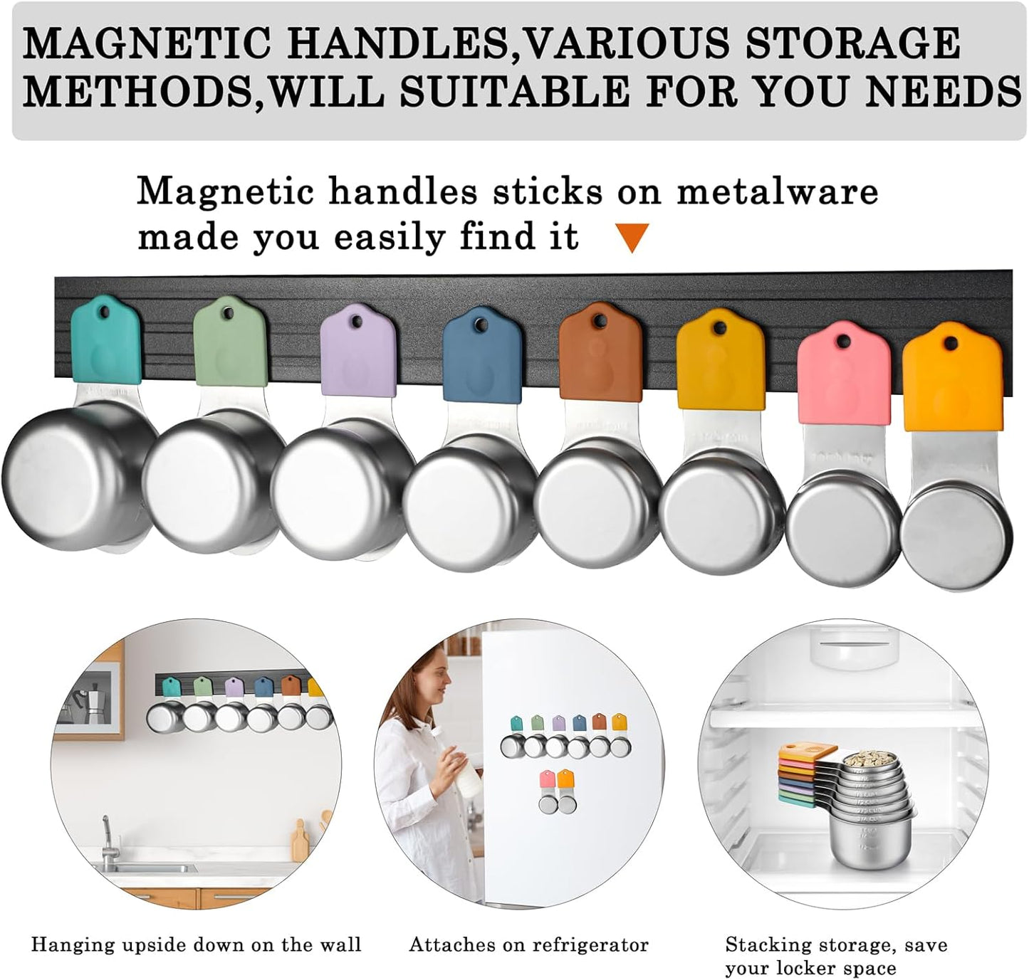 Magnetic Measuring Cups Set 8 Stainless Steel Stackable Nesting Measuring Cups for Measuring Dry and Liquid Ingredients
