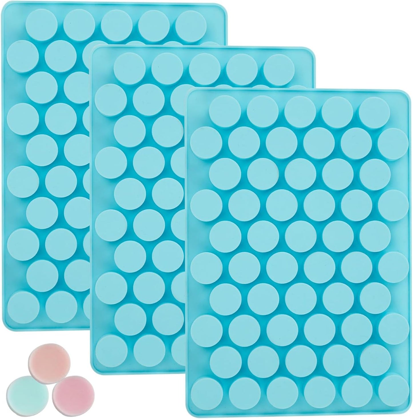3 Pcs Round Chocolate Silicone Molds for Candy, Gummy, Caramels, Ganache, Ice Cubes, 55 Cavity Per Piece
