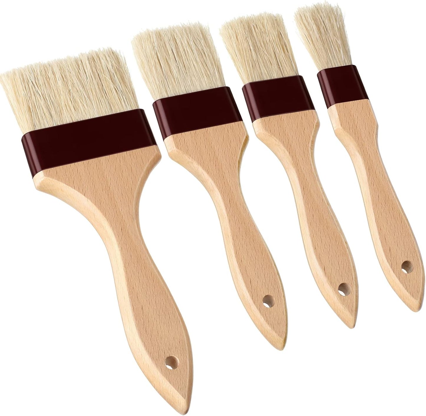 Boao 4 Pieces Natural Bristle Pastry Brush Beech Wooden Handle Basting and BBQ Brushes for Cooking, Butter, Oil, Egg, Marinade, Grilling, Baking, Kitchen Food(1 Inch, 1.5 Inch, 2 Inch, 3 Inch)