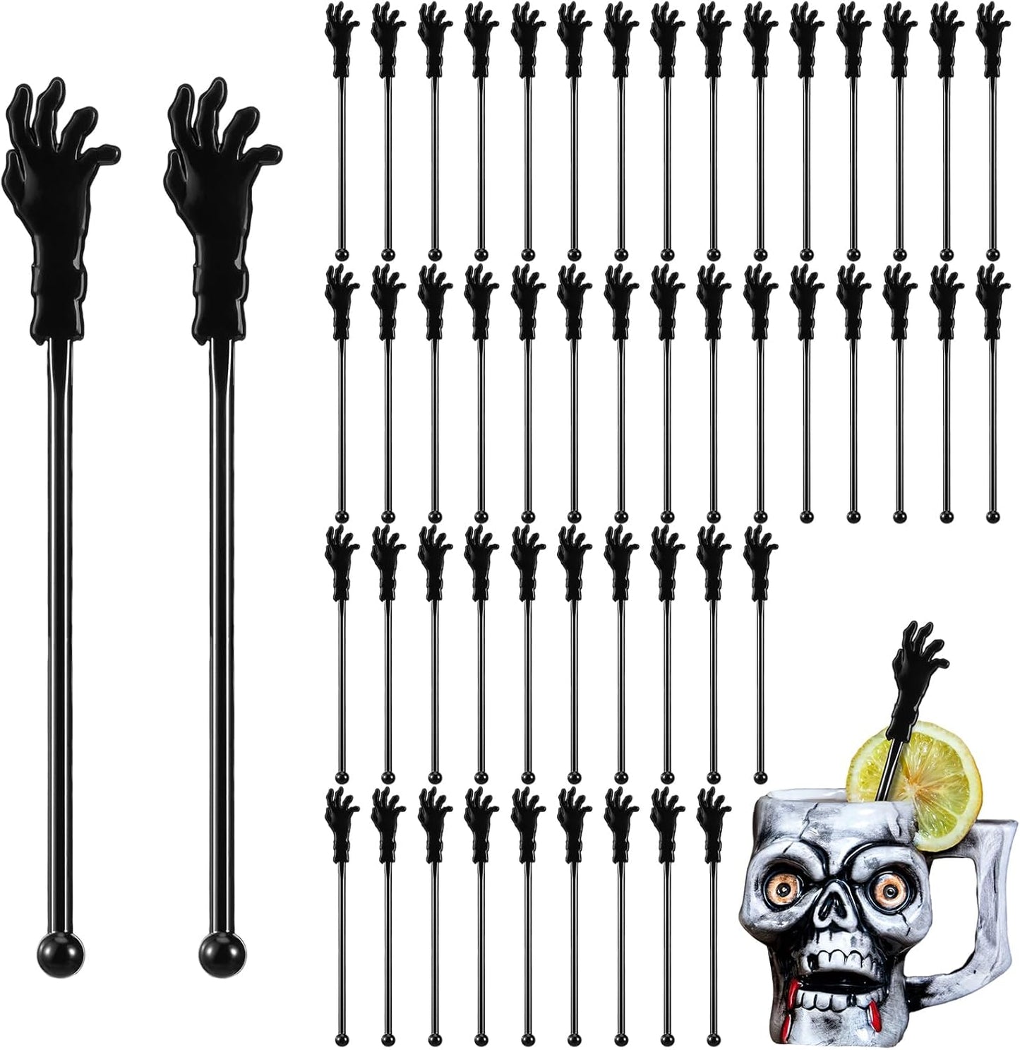 30 Pcs Halloween Swizzle Sticks Plastic Coffee and Cocktail Stirrers Fall Thanksgiving Drink Stirrers Cocktail Mixers for Halloween Fall Autumn Party Tea Coffee Bar Decoration(Zombie Hands)