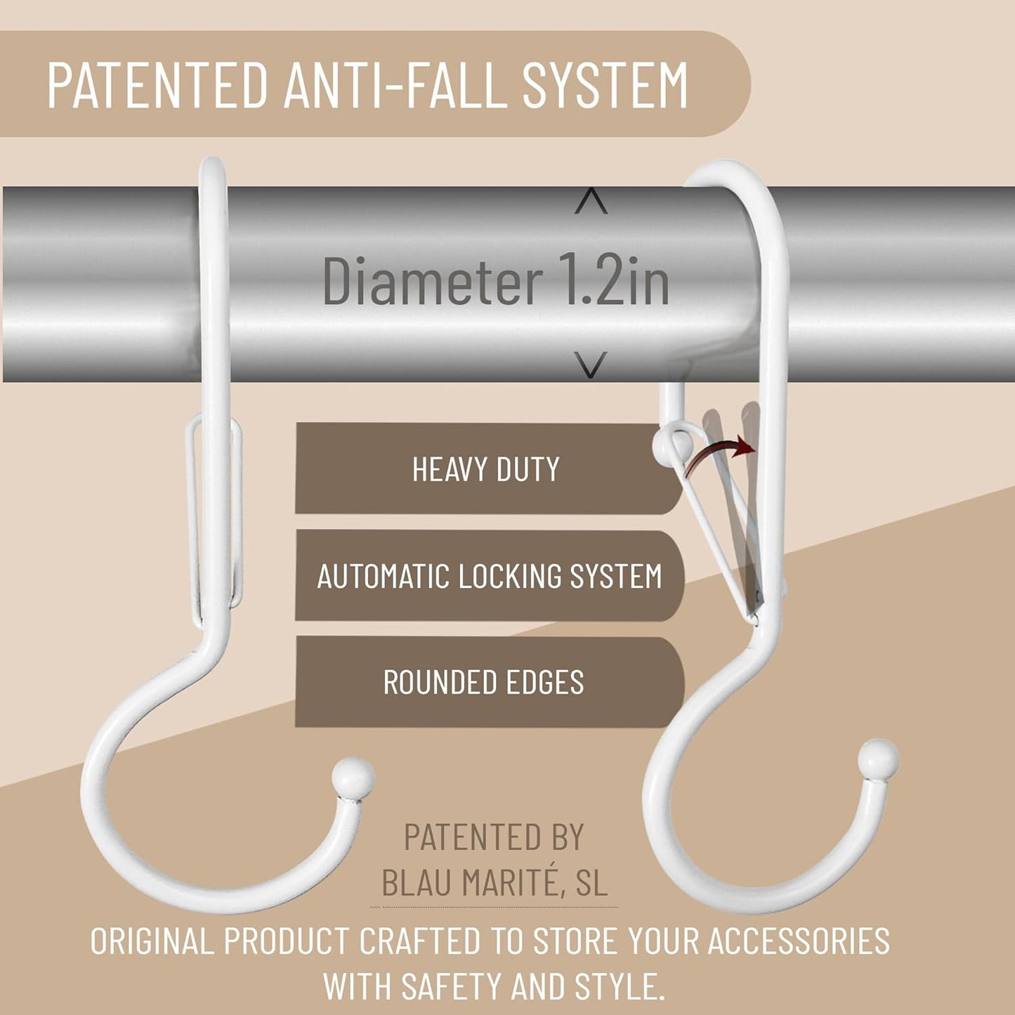 6 Purse Hanger for Closet. Tote Hanger. S-Shaped Hooks S Hooks Twist Design. Anti Drop S-Shaped Hook for Hanging Handbags with Safety Buckle to Prevent Falls. Heavy Duty. (White, Twisted)