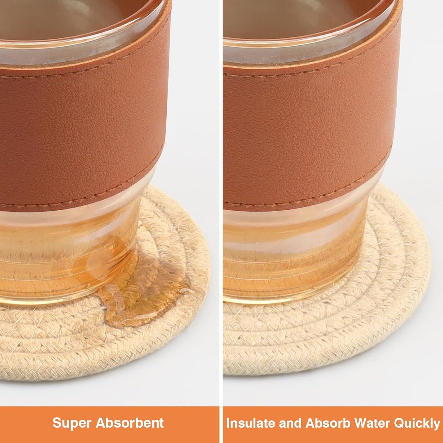 4.8" Khaki Cotton Coasters for Drinks Set of 2 – Absorbent Woven Drink Pads for Coffee & Tea, Boho Minimalist Cup Mats for Desk, Nightstand, Table, Giftable Neutral Coaster Set for Home or Office