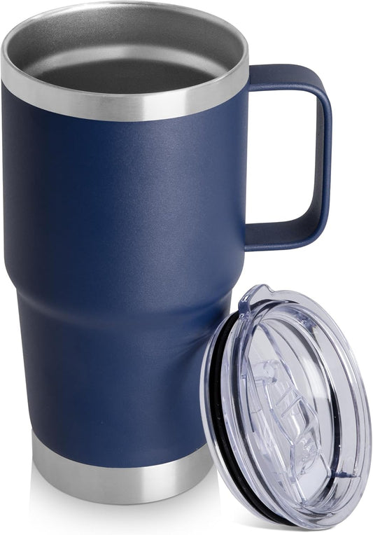 HASLE OUTFITTERS 20oz Tumbler with Lid, Stainless Steel Tumbler with Handle, Metal Insulated Travel Coffee Mug with Handle, Double Wall Vacuum Spill Proof Tumbler Cup, Navy 1 Pack