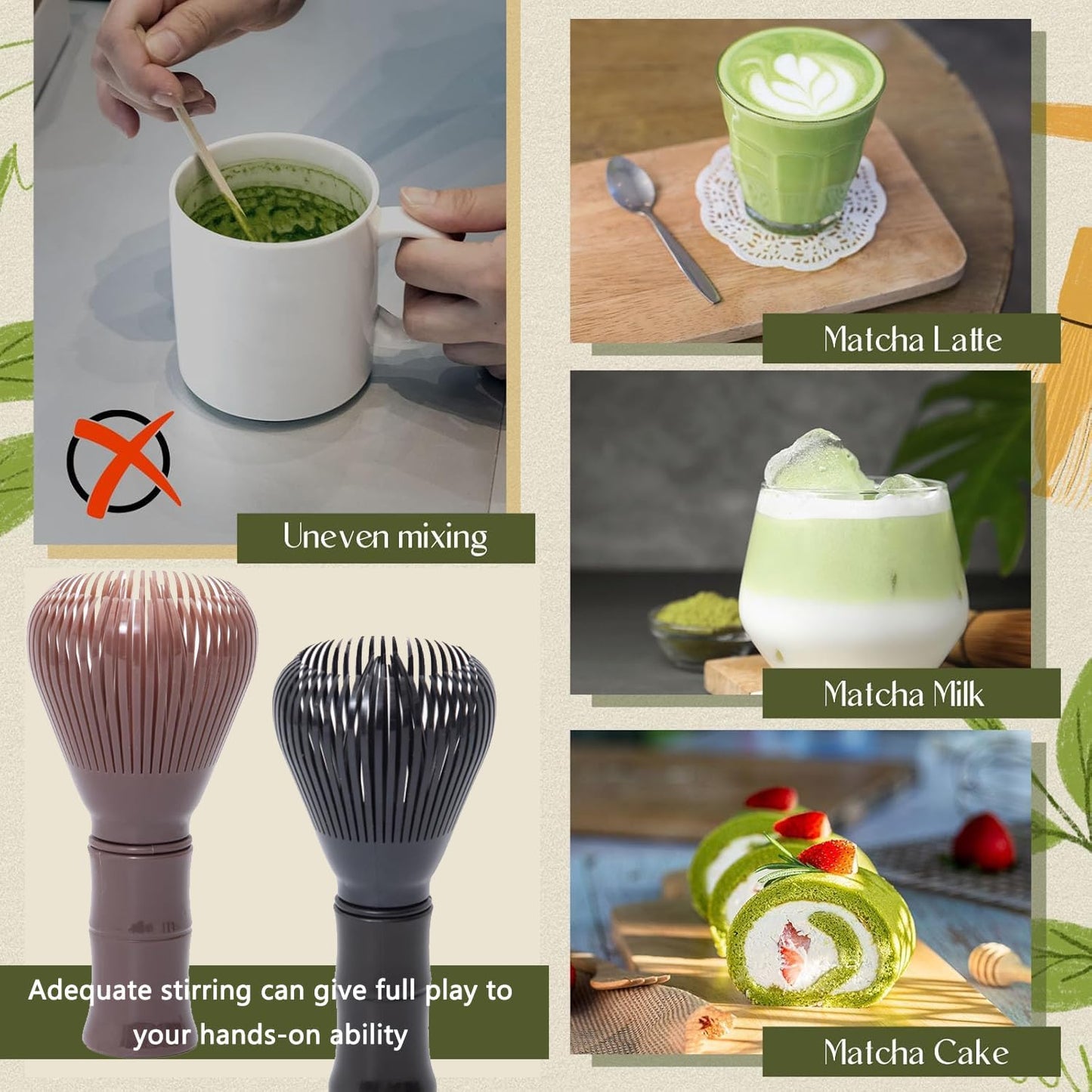 Traditional Matcha Whisk Reusable Resin Matcha Whisk Chasen Dishwasher Safe Matcha Stirrer Matcha Green Tea Powder Preparation Prepare Japanese Matcha Tea (Z_Black)